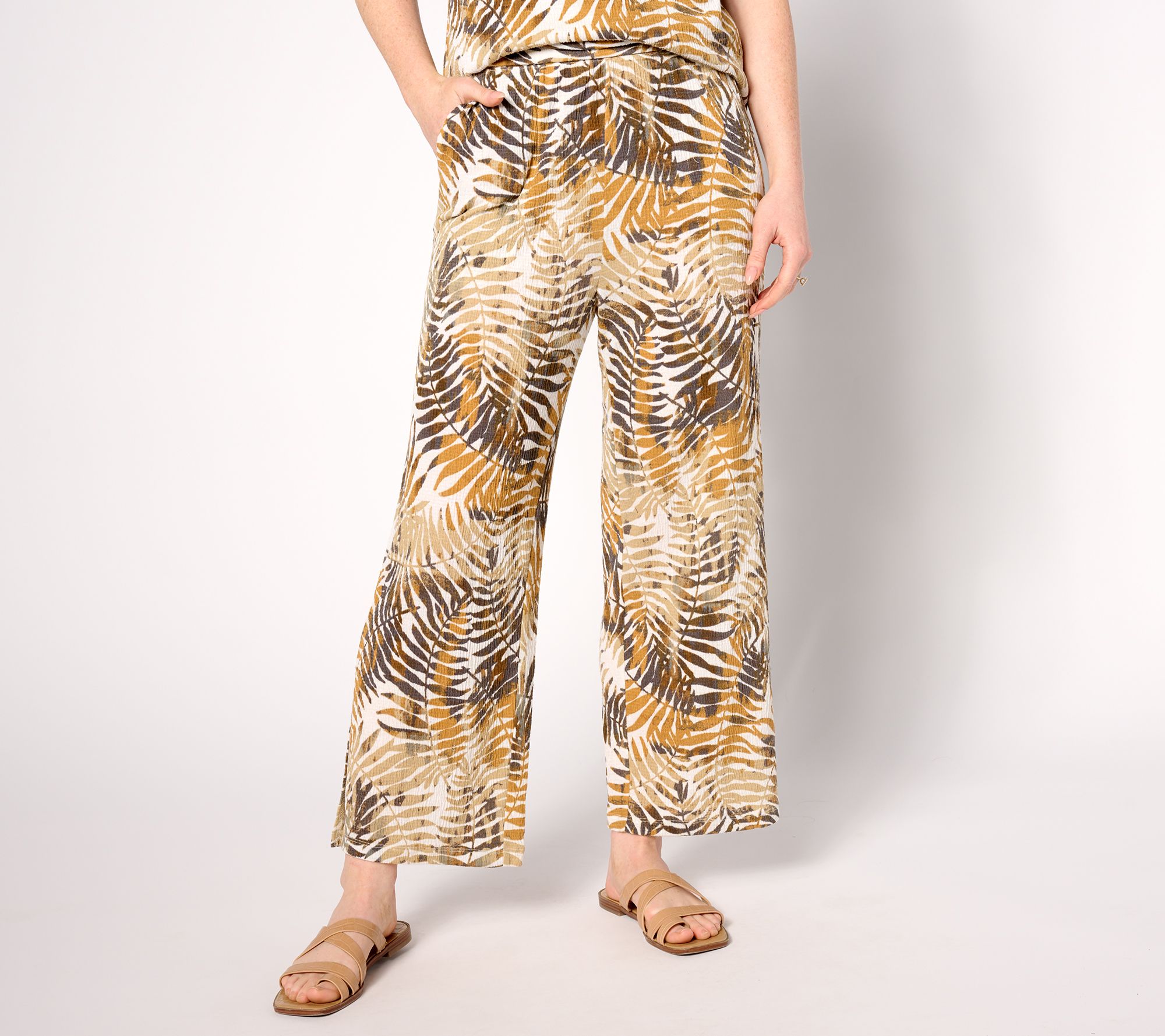 Denim & Co. Beach Regular Knit Gauze Wide Leg Crop Pant