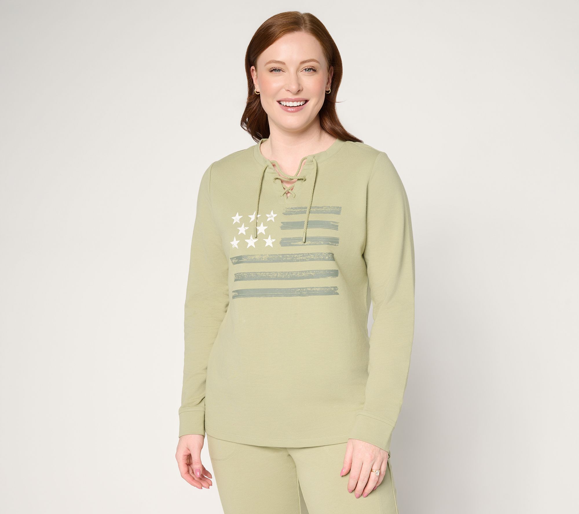 Denim & Co. Active Americana Flag French Terry Sweatshirt