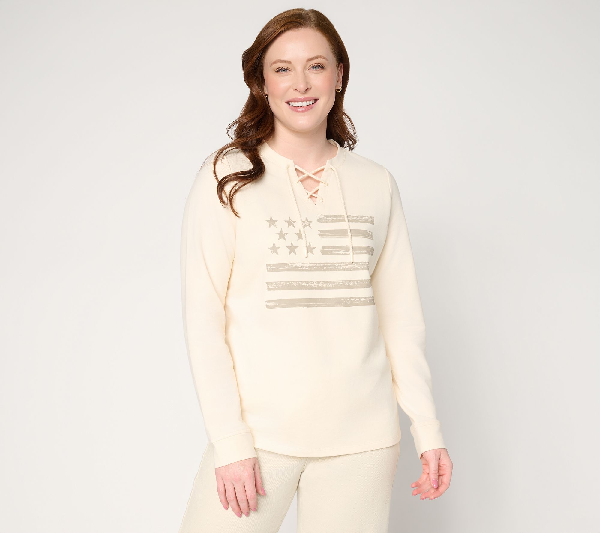 Denim & Co. Active Americana Flag French Terry Sweatshirt