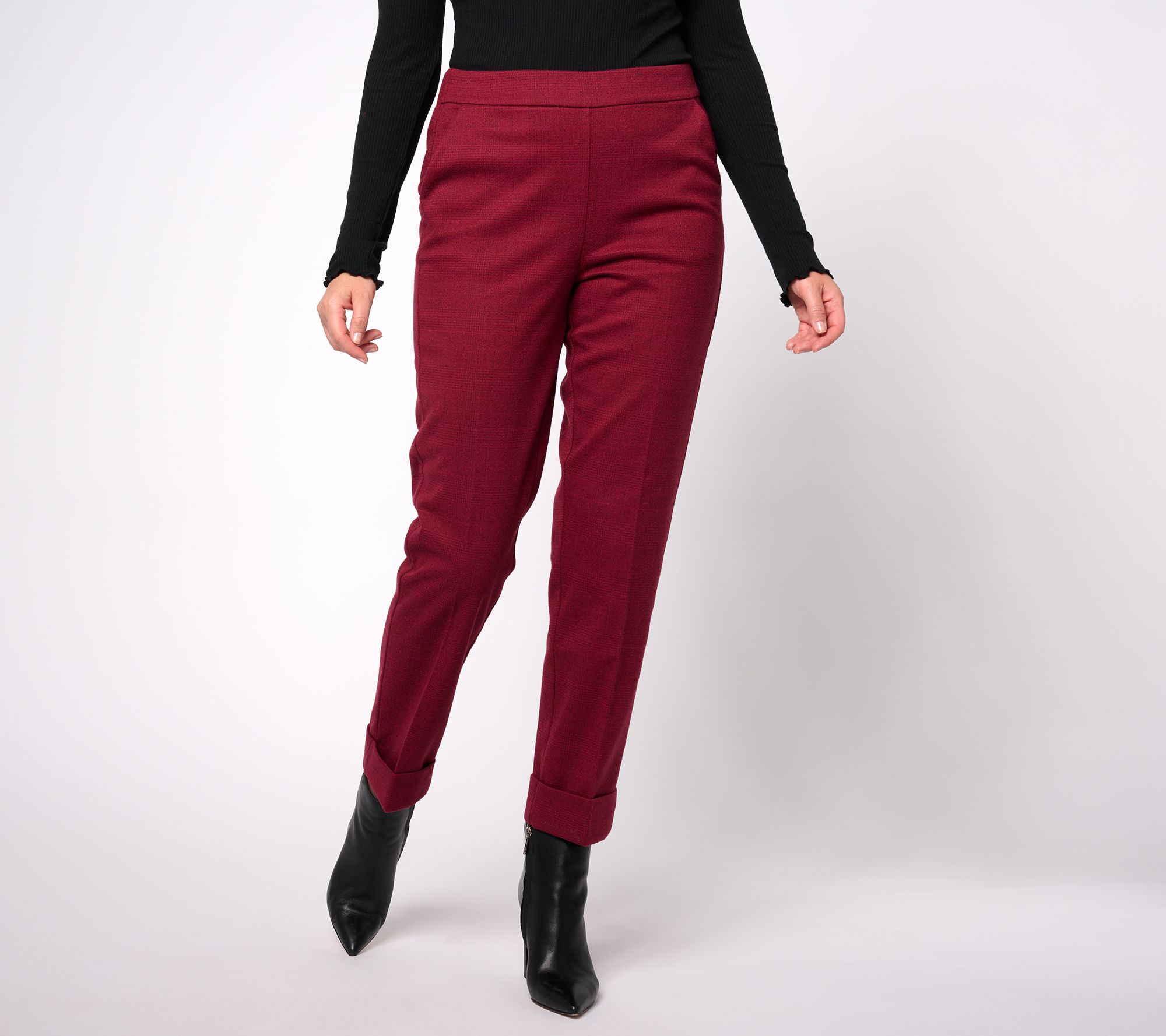 "As Is" Isaac Mizrahi Live! Petite Yarn Dye Plaid Knit Jacquard Pants