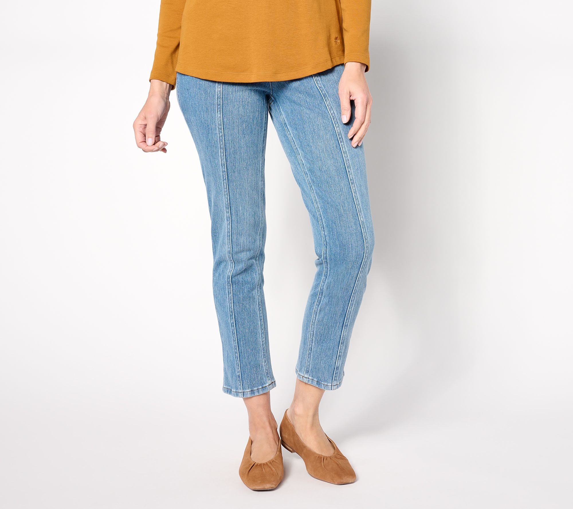 "As Is" Isaac Mizrahi Live! Petite Knit Denim Straight Leg Ankle Jeans