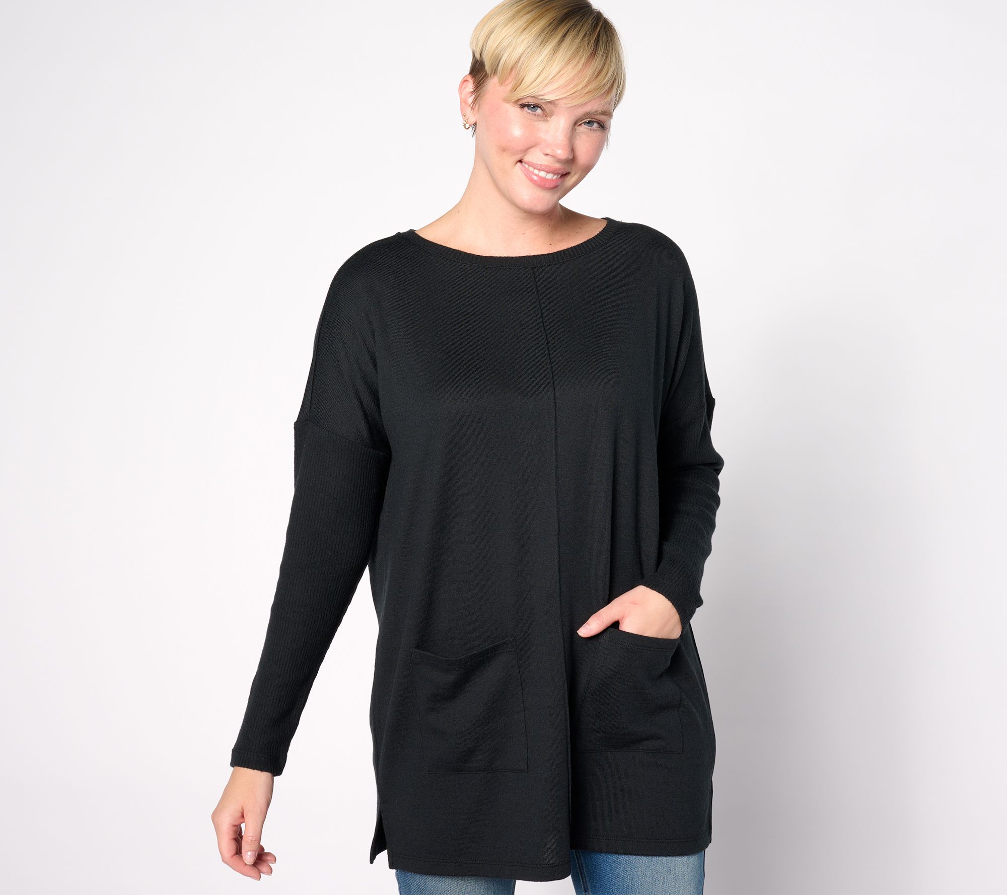 "As Is" Denim & Co. Heavenly Jersey Regular Relaxed Fit Boatneck Tunic