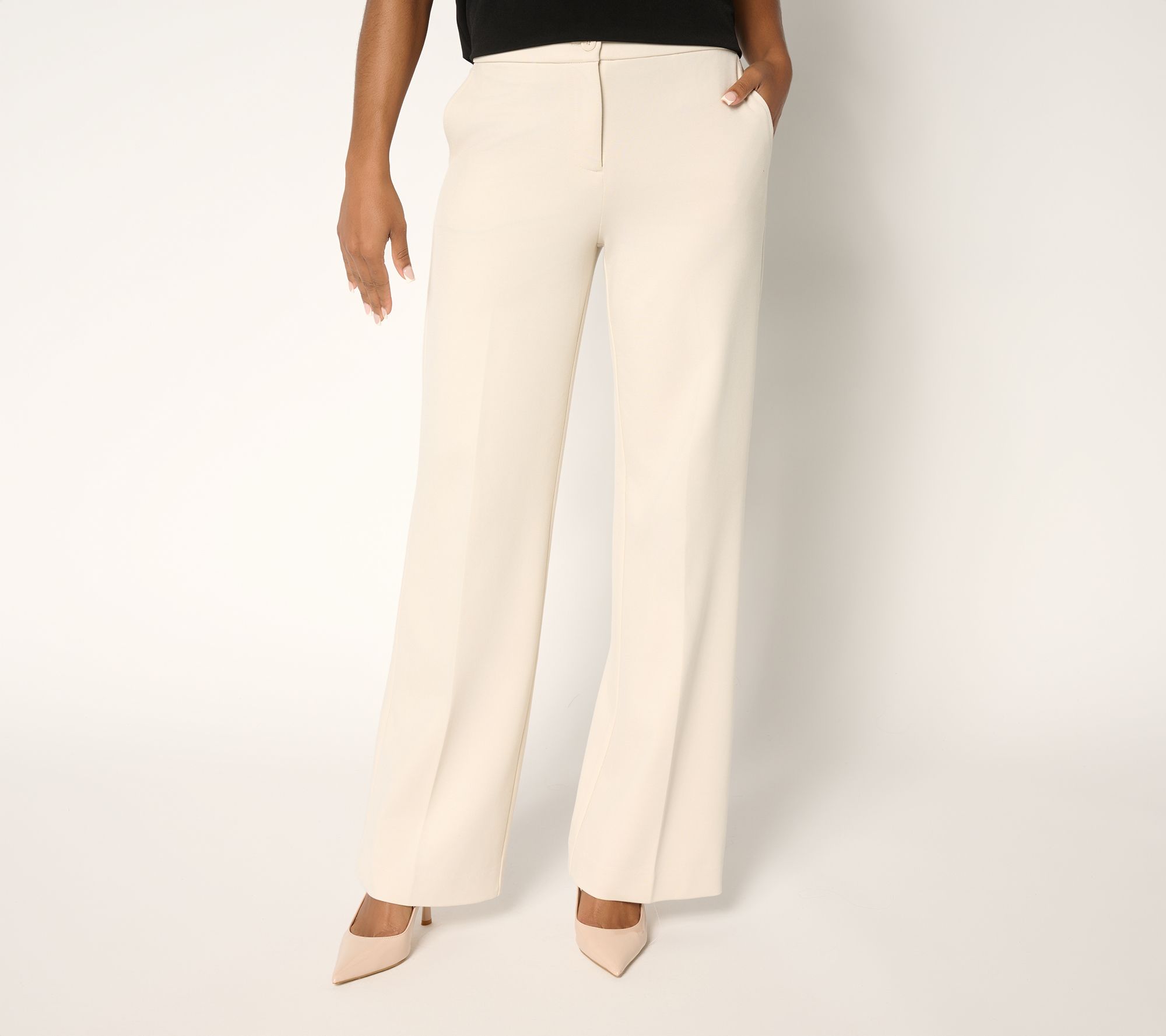 Tailored by Susan Graver Pet Sleek Ponte Wide-Leg Zip Front Trousers