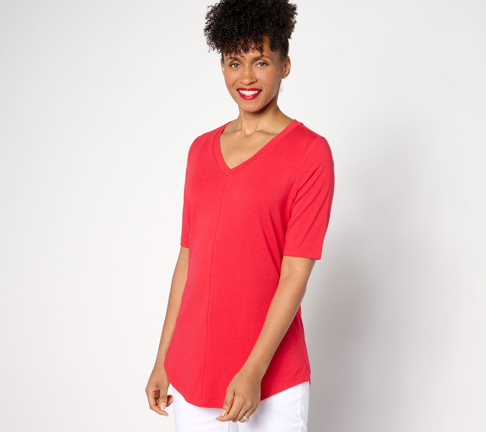 "As Is" Denim & Co. Essentials Reg Favorite Jersey Elbow Sleeve Tunic