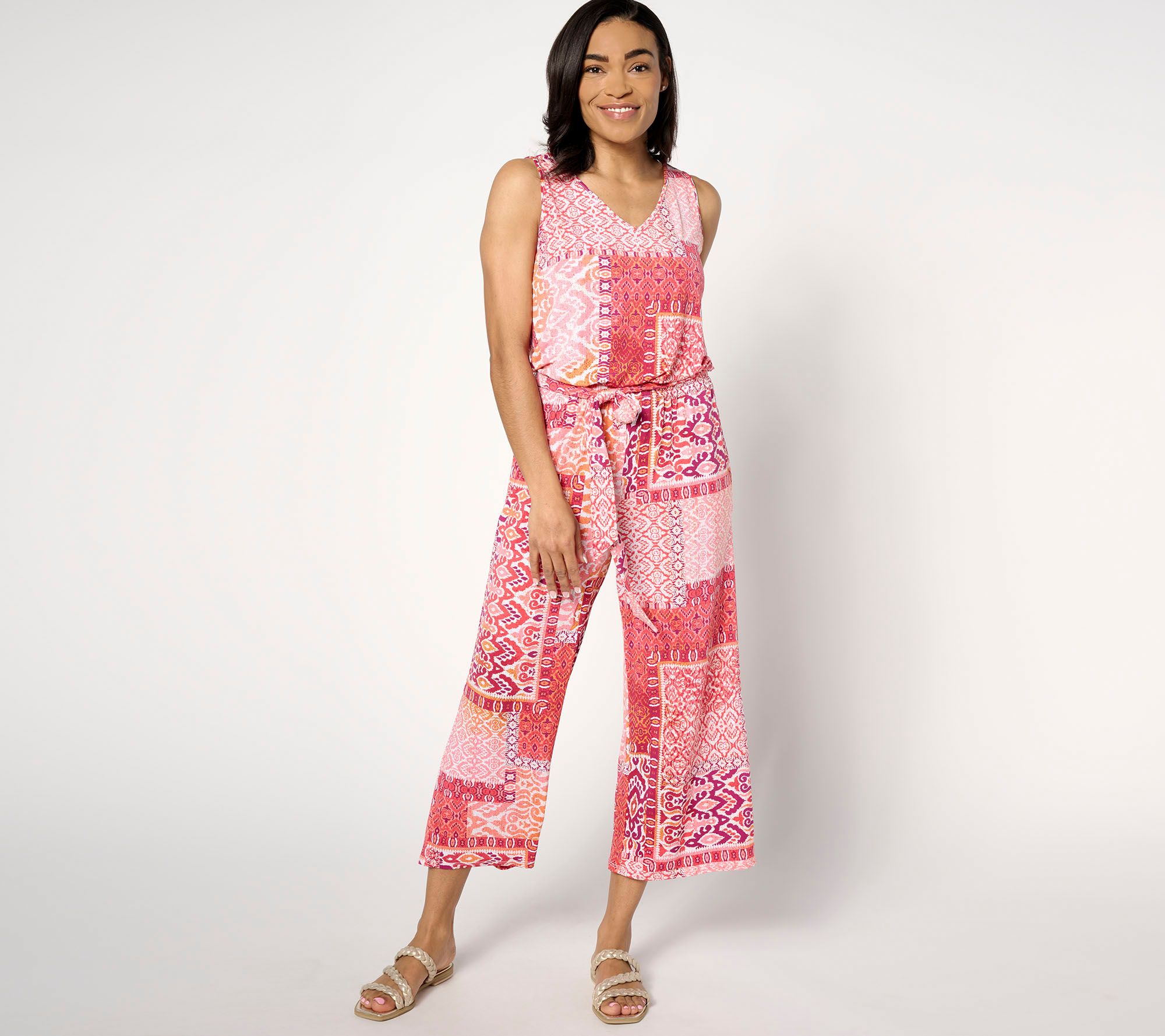 "As Is" Denim & Co. Regular V-Neck Cropped Wide Leg Jumpsuit