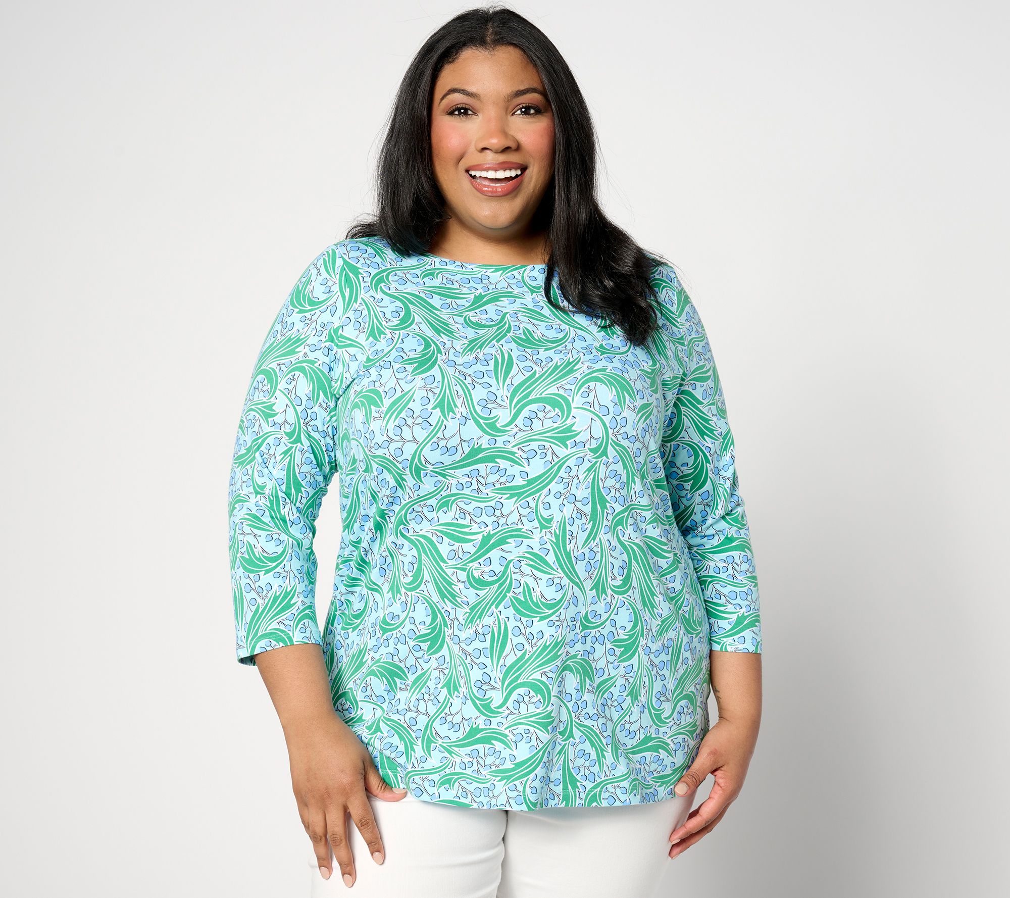 "As Is" Susan Graver Weekend Printed Comfy Cotton Bateau Neck Top