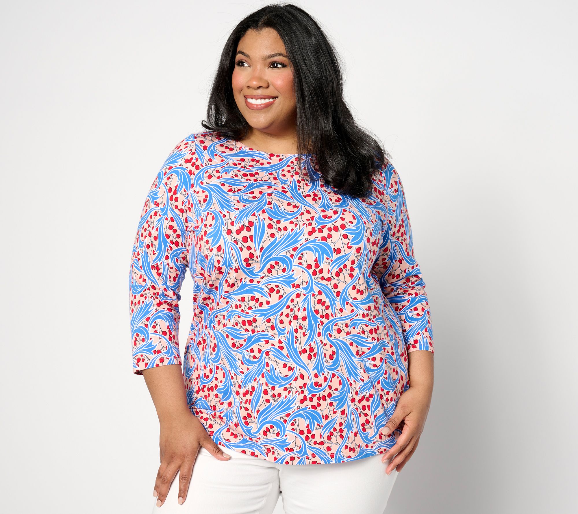 "As Is" Susan Graver Weekend Printed Comfy Cotton Bateau Neck Top