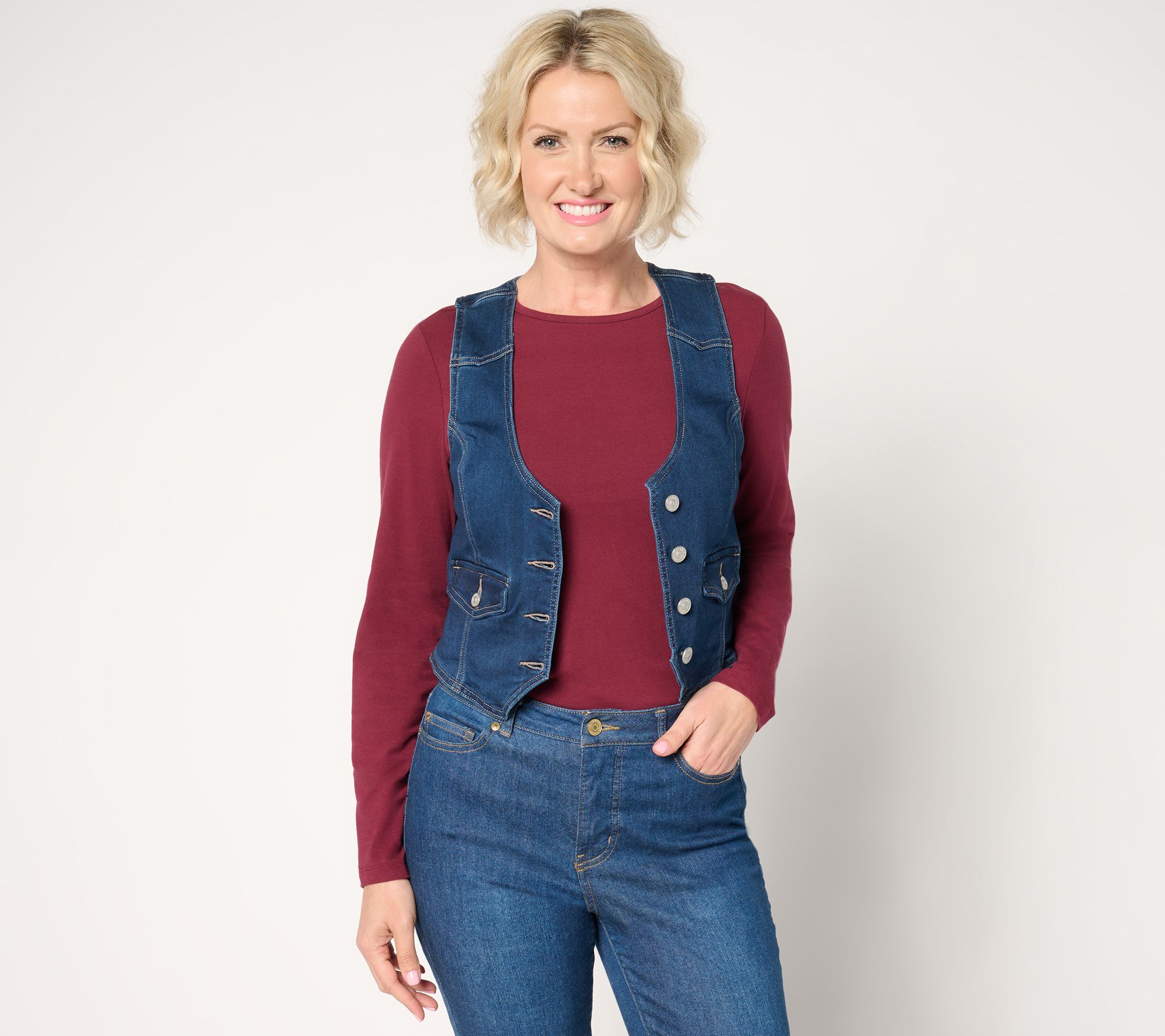 nicole by Nicole Miller Button Front Denim Vest