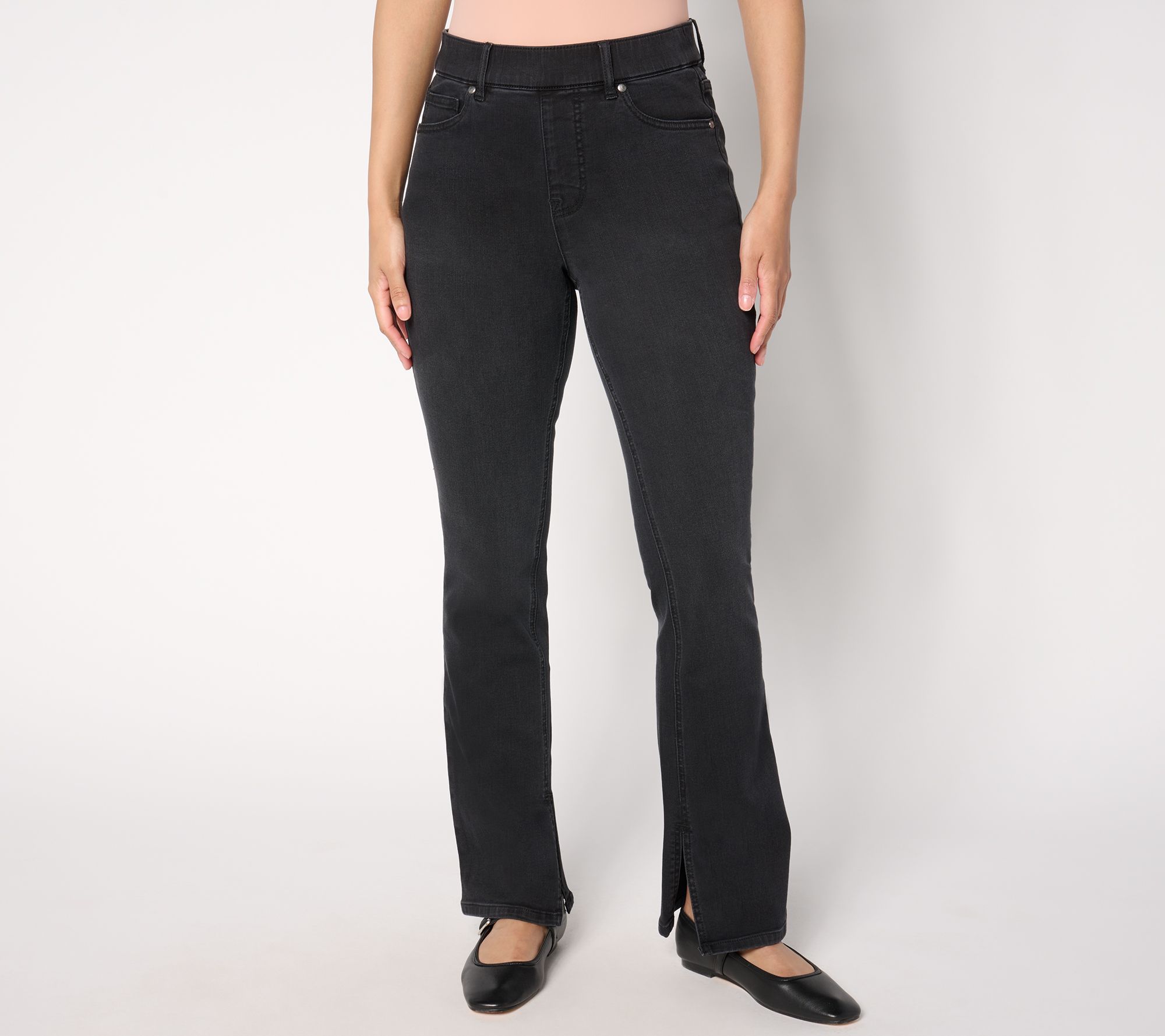 Isaac Mizrahi Live! Petite Black Denim Slim Bootcut Jeans w/ Slits
