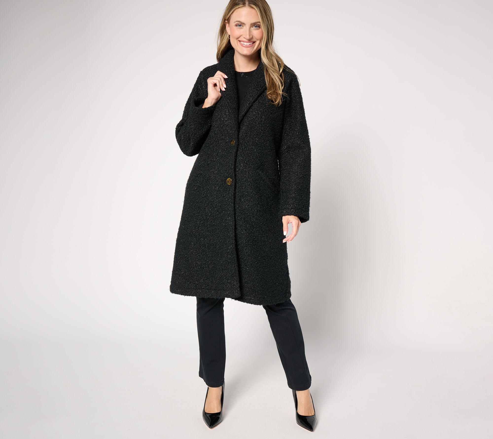 Joan Rivers Petite Plaid Curly Sherpa Shawl Collar Coat