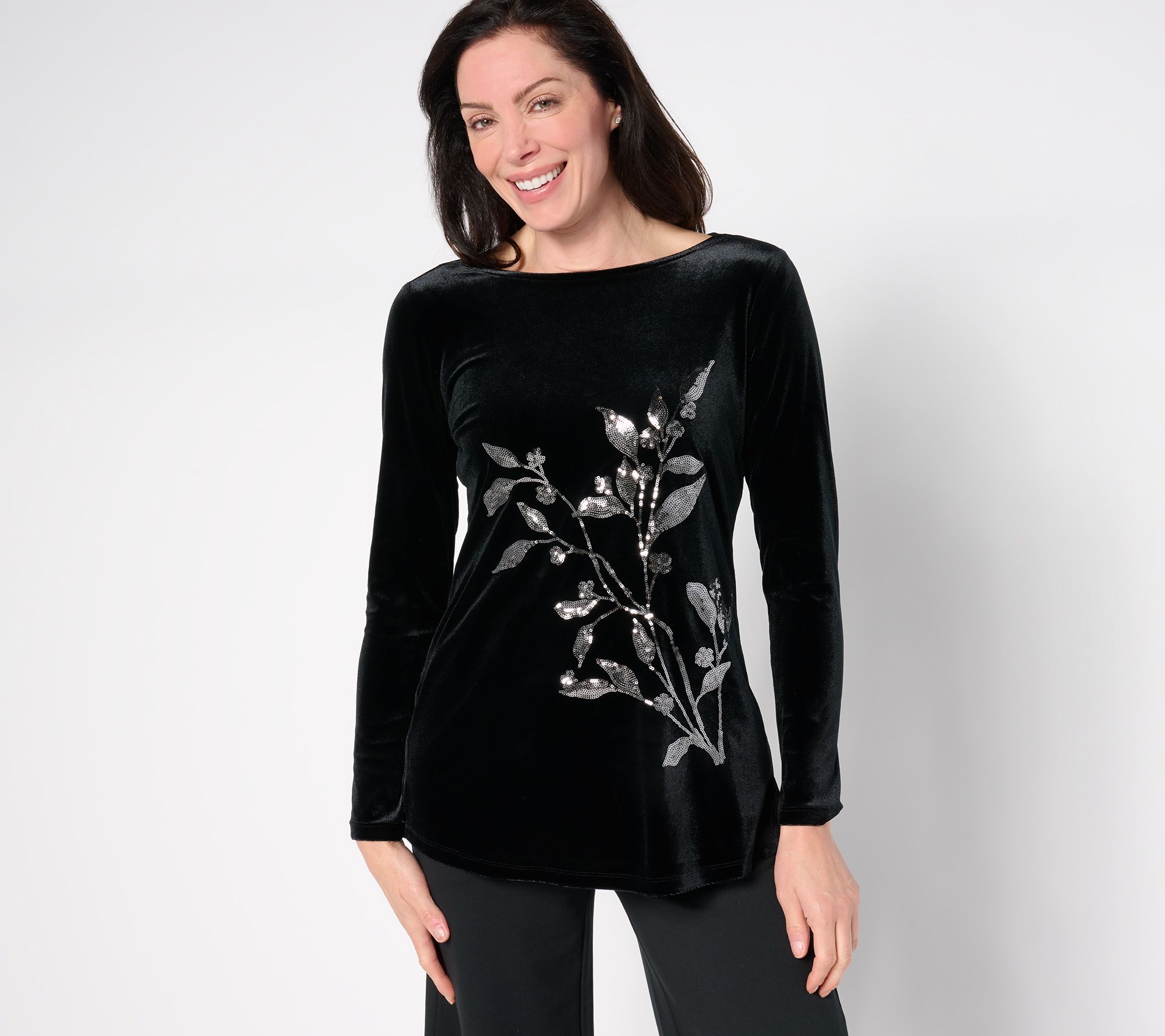 BEAUTIFUL by Lawrence Zarian Regular Stretch Velvet Placed Sequin Tunic