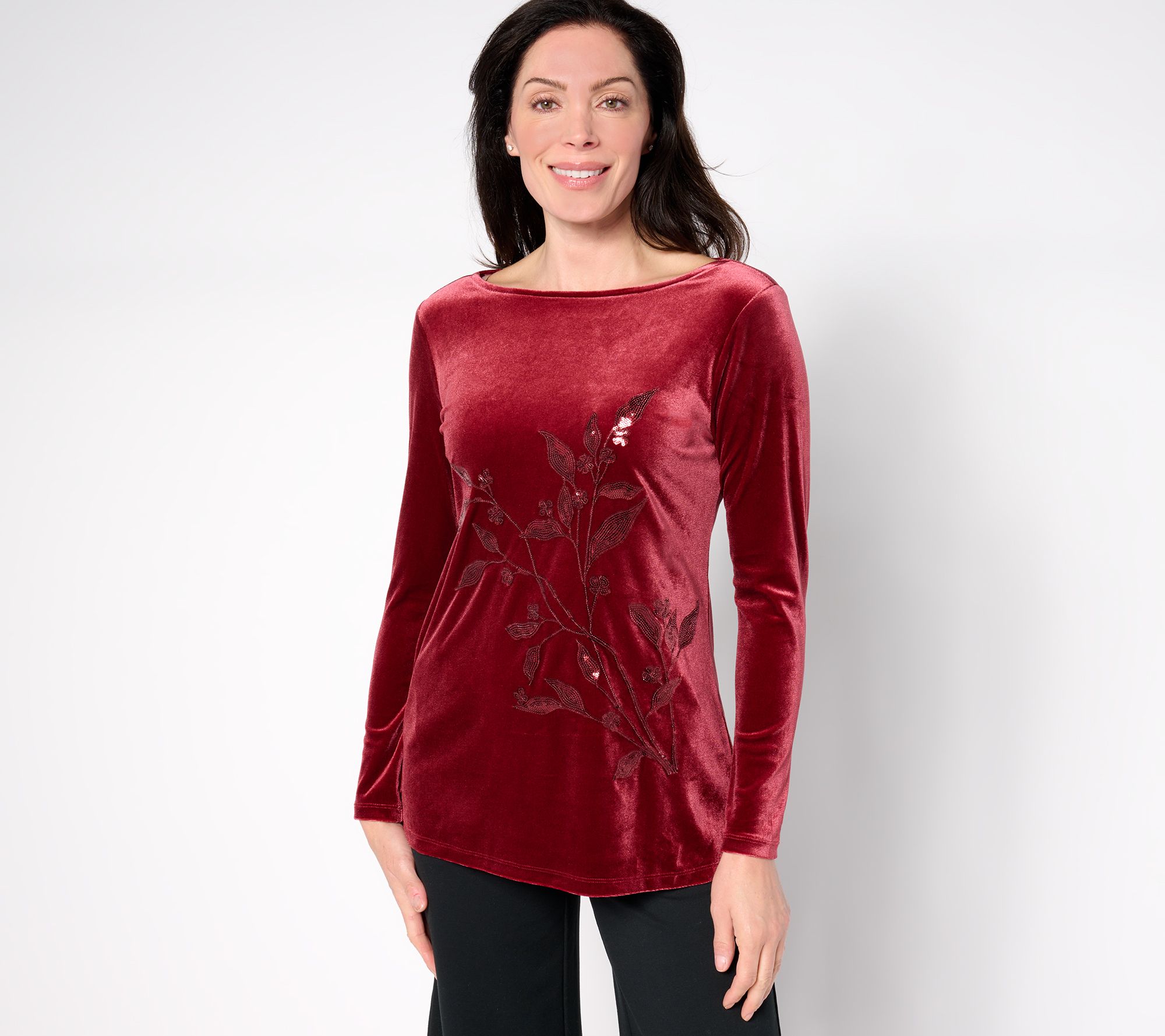 BEAUTIFUL by Lawrence Zarian Regular Stretch Velvet Placed Sequin Tunic