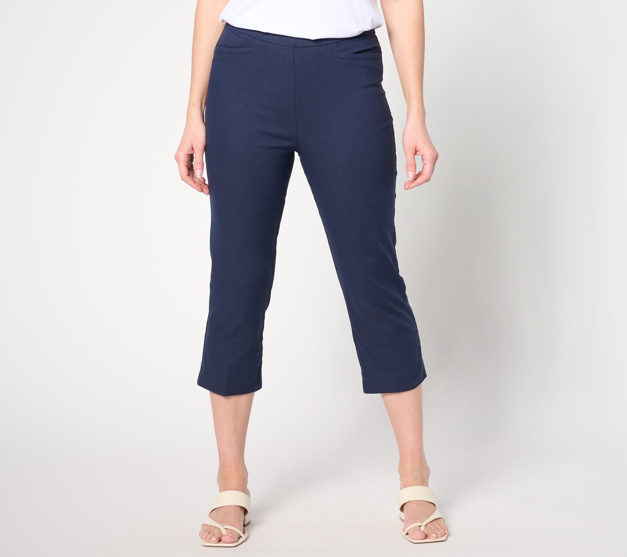 "As Is" Susan Graver Petite Cotton Ultra Stretch Slim Leg Capri Pants
