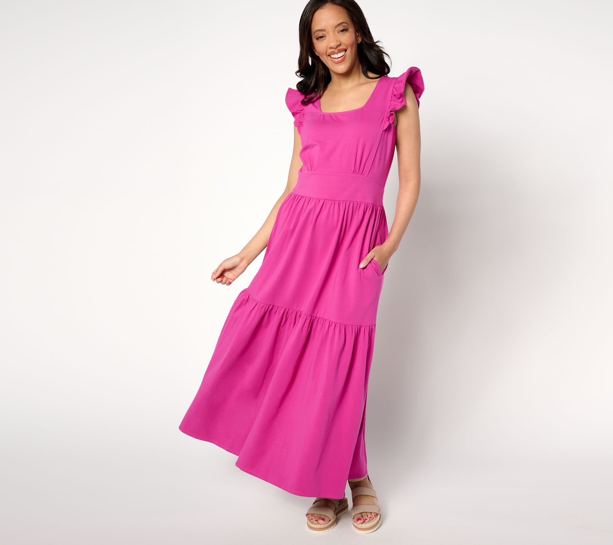 "As Is" AnyBody Petite Knit Jersey Square Neck Maxi Dress