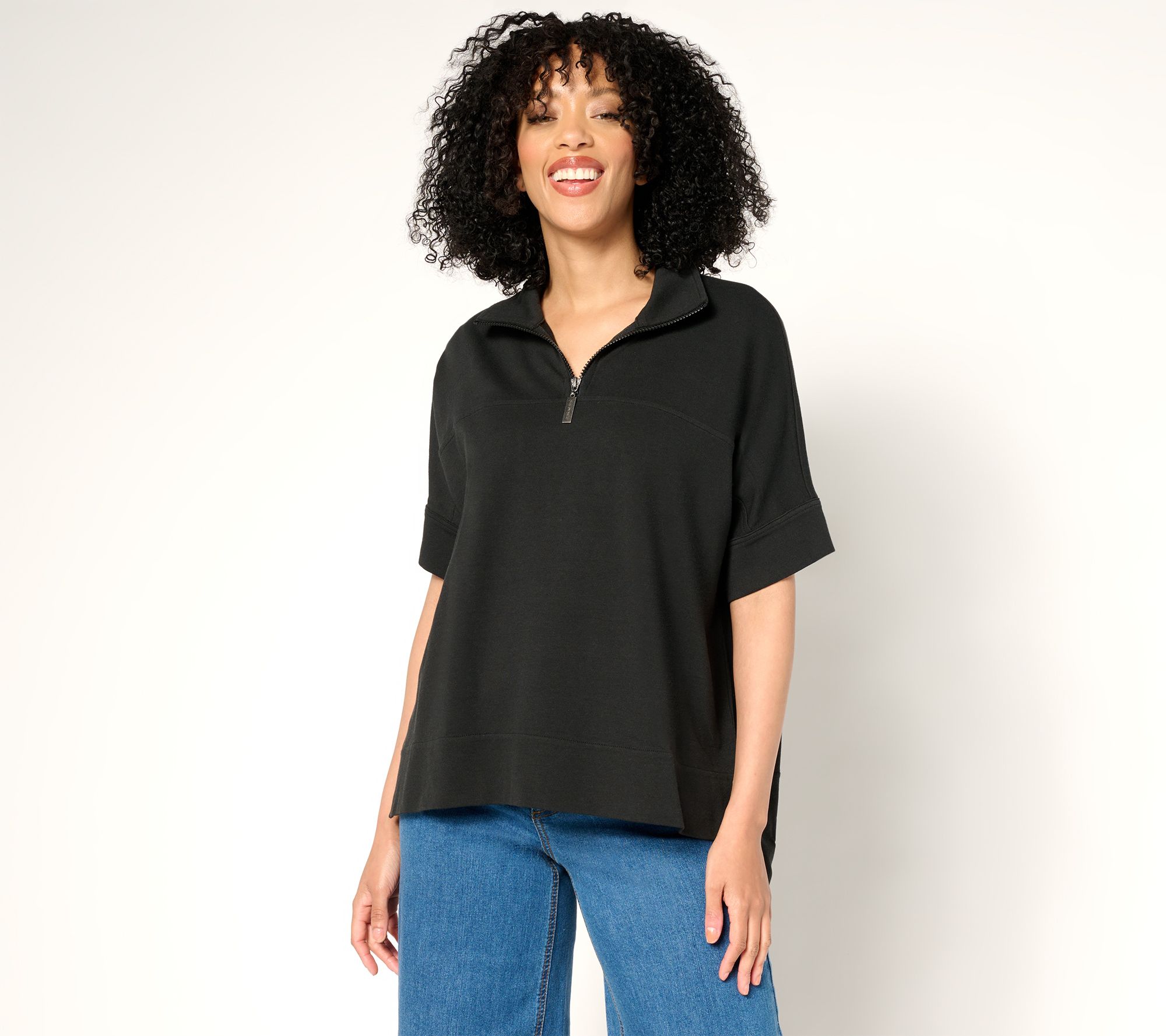 Peace Love World Zip Mock Neck Short Sleeve Top