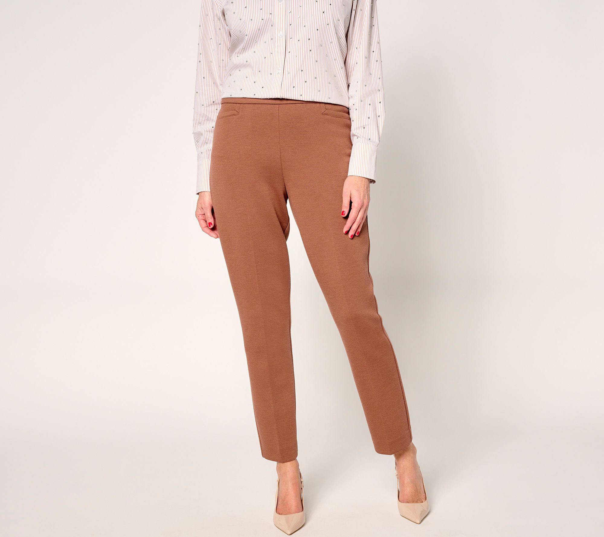 Susan Graver Pique Knit Regular Pull-On Slim-Leg Ankle Pants