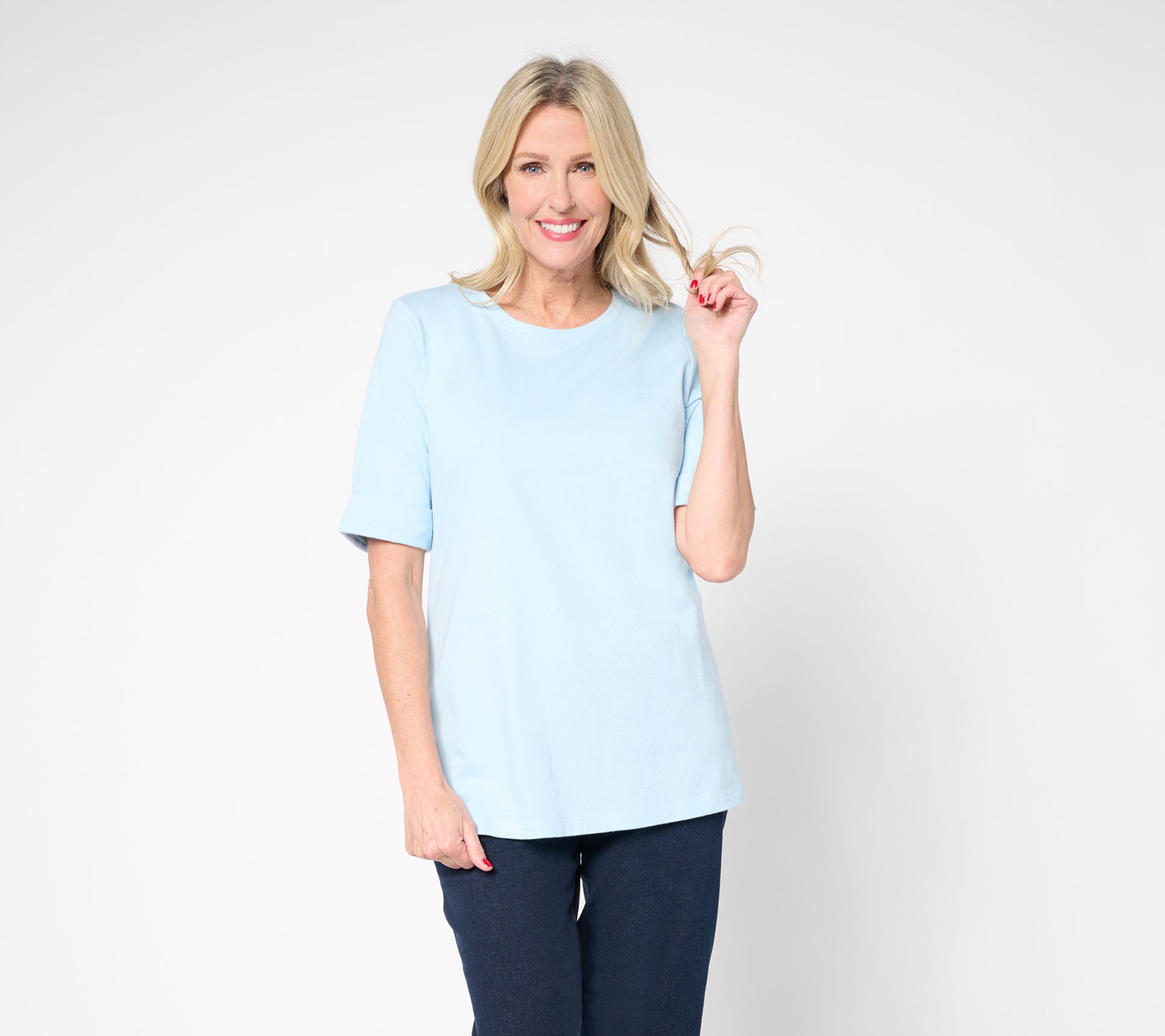 Denim & Co. Essentials Regular True Cotton Roll Cuff Tunic