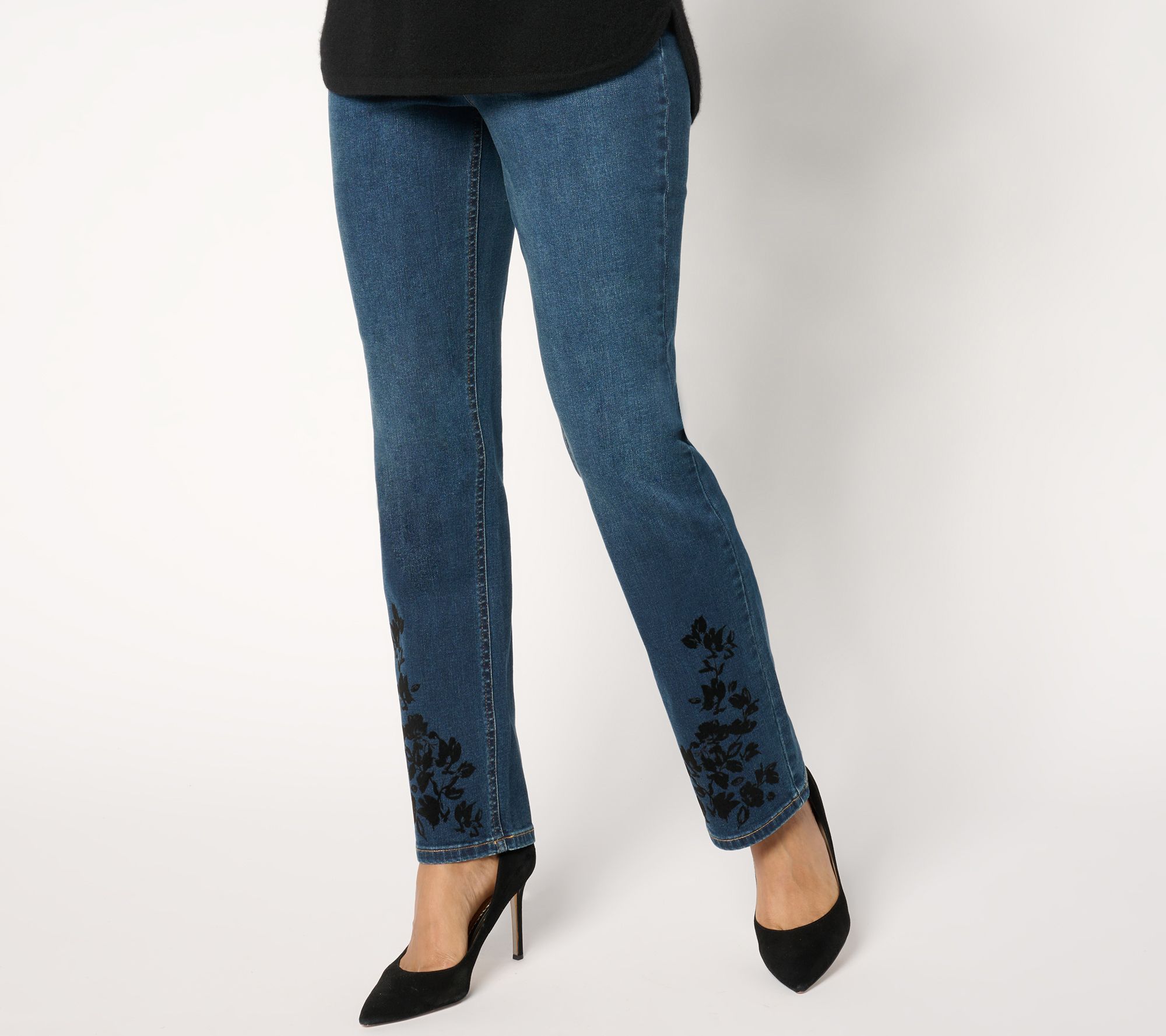 "As Is" Isaac Mizrahi Live! Regular True Denim Pull On Flocked Jeans
