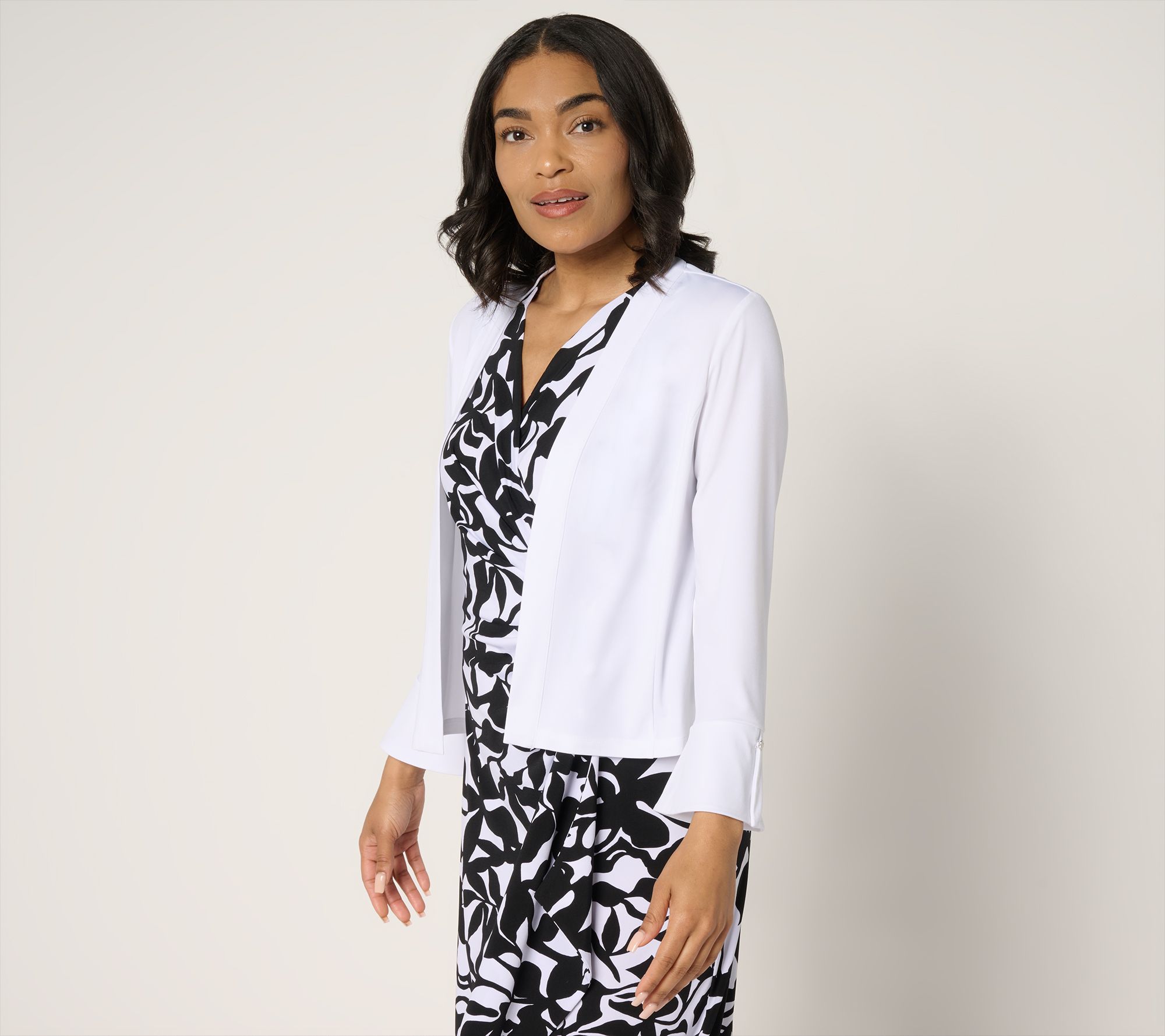Susan Graver Print & Solid Liquid Knit Flounce Sleeve Shrug