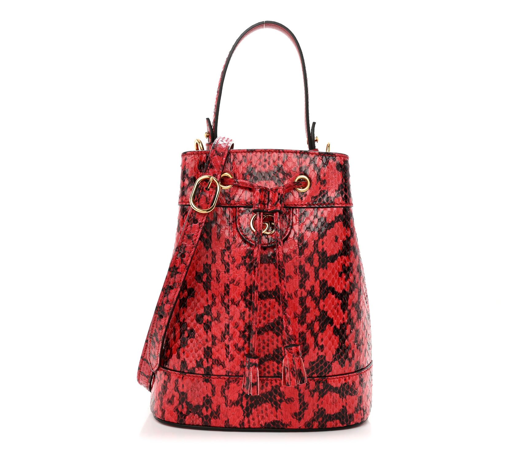 Pre-Owned Gucci Elaphe Small Ophidia Bucket Bag Hibiscus Red