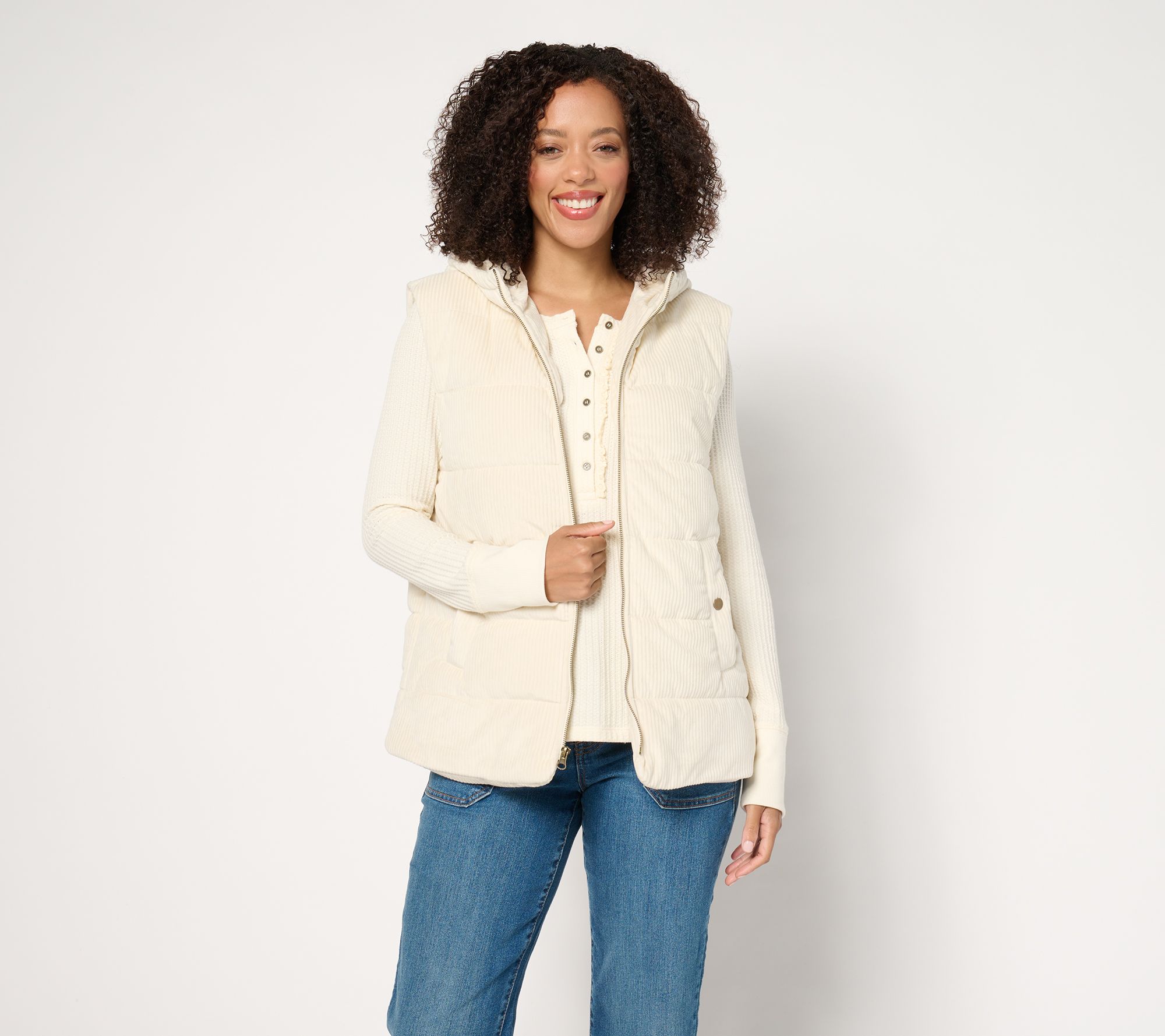 "As Is" Susan Graver Weekend Lightly Quilted Knit Corduroy Hooded Vest