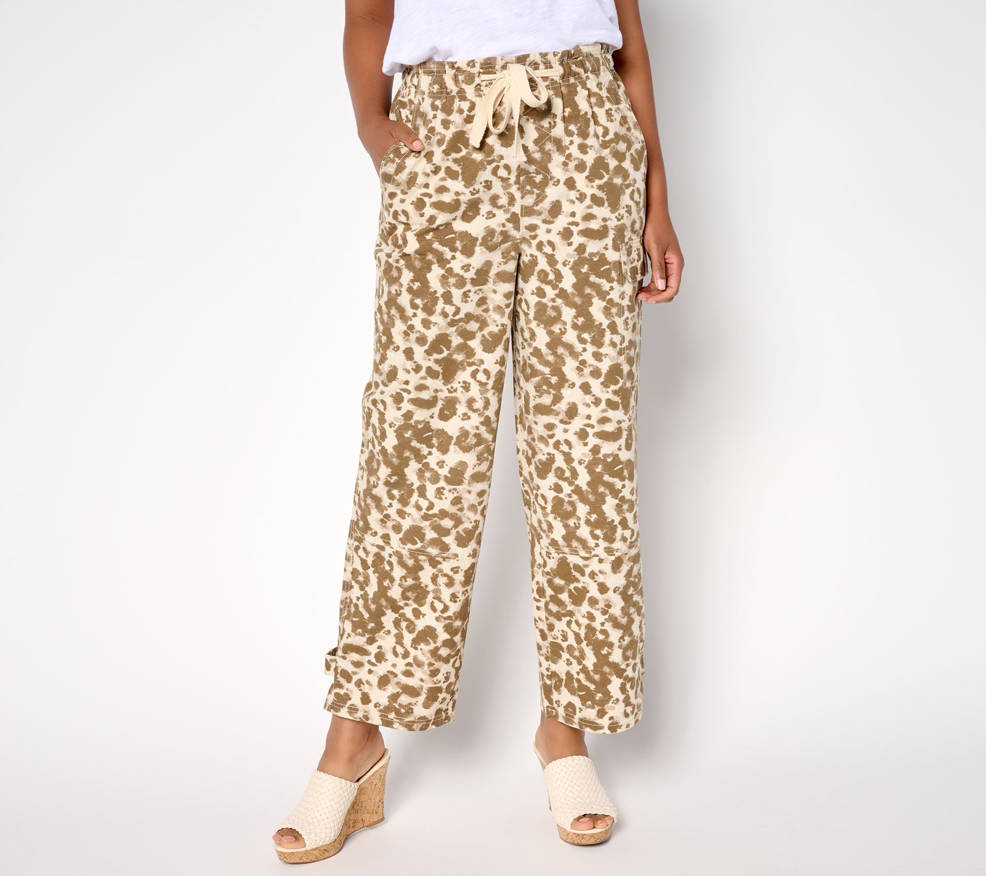 LOGO by Lori Goldstein Petite Printed Cotton Utility Ankle Pants