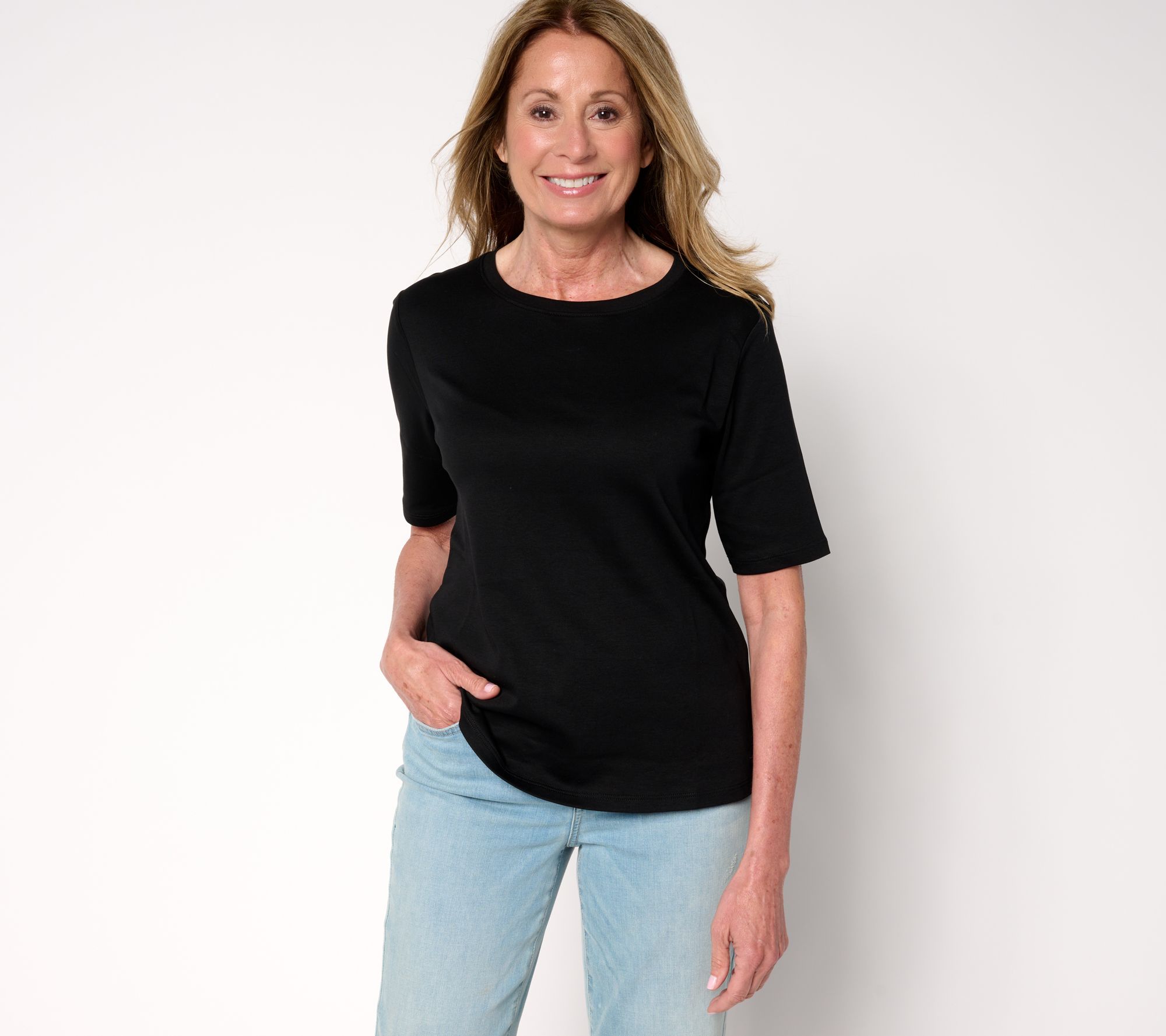 Isaac Mizrahi Live! Essentials Pima Cotton Elbow Sleeve Tee