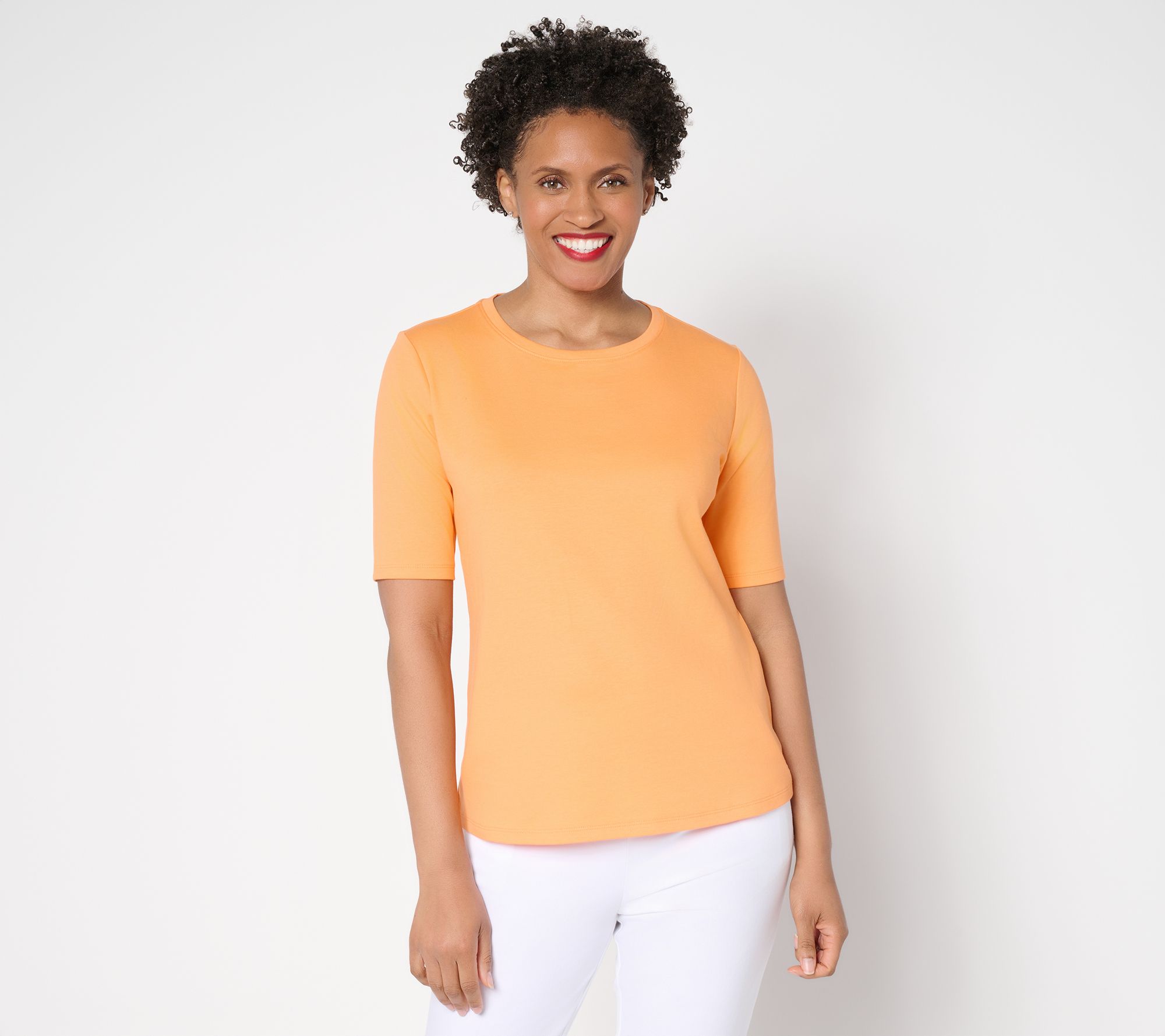 Isaac Mizrahi Live! Essentials Pima Cotton Elbow Sleeve Tee