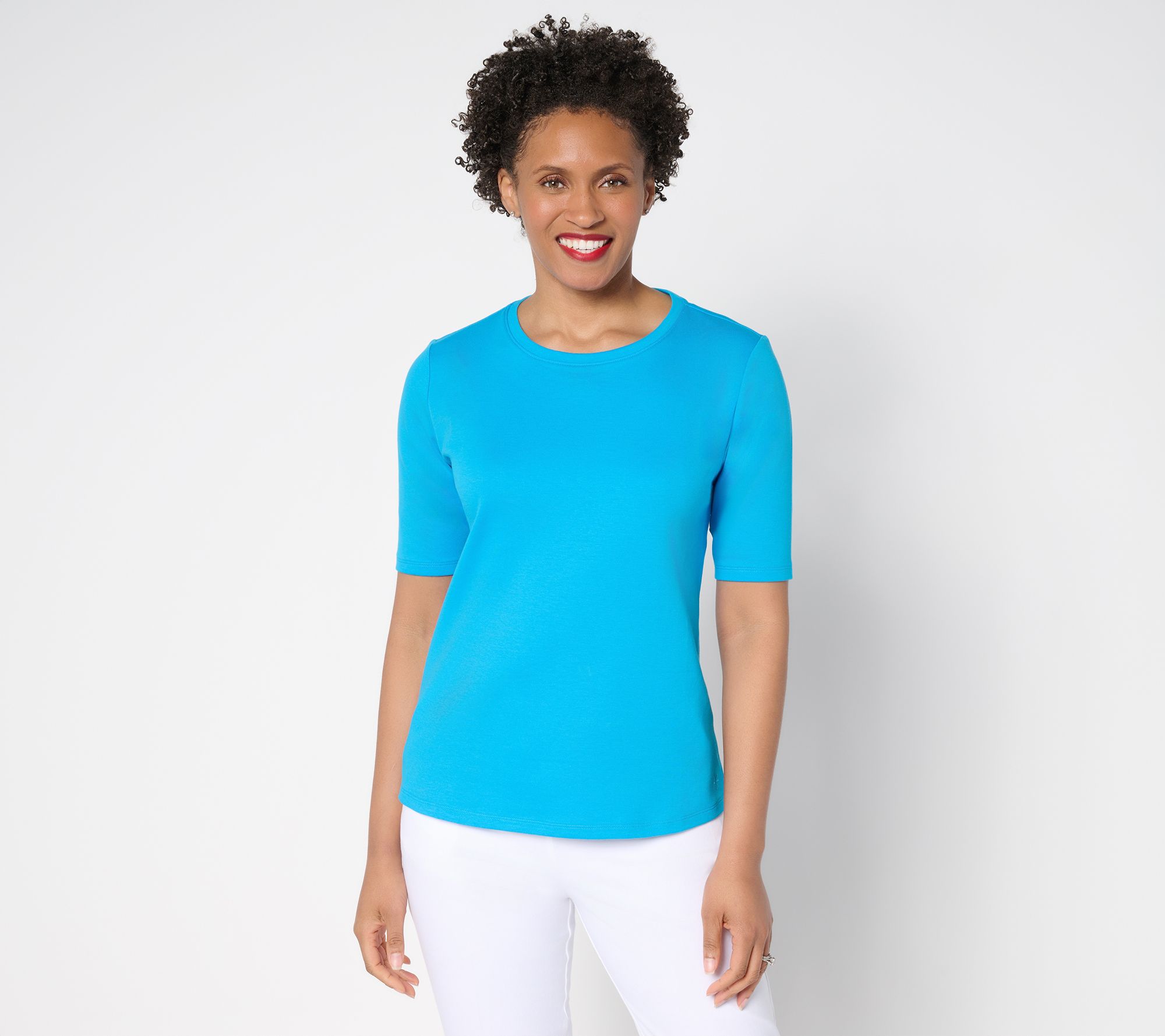 Isaac Mizrahi Live! Essentials Pima Cotton Elbow Sleeve Tee