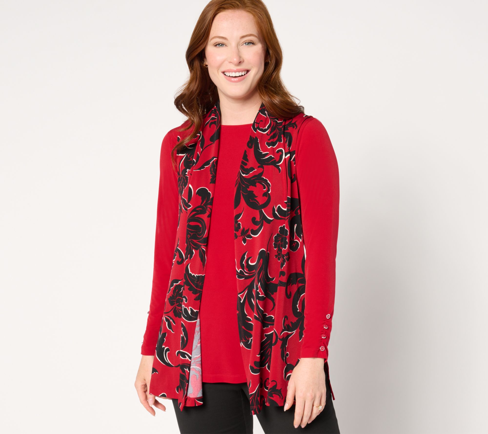 "As Is" Susan Graver Petite Printed Texture Liquid Knit Vest w/ Top