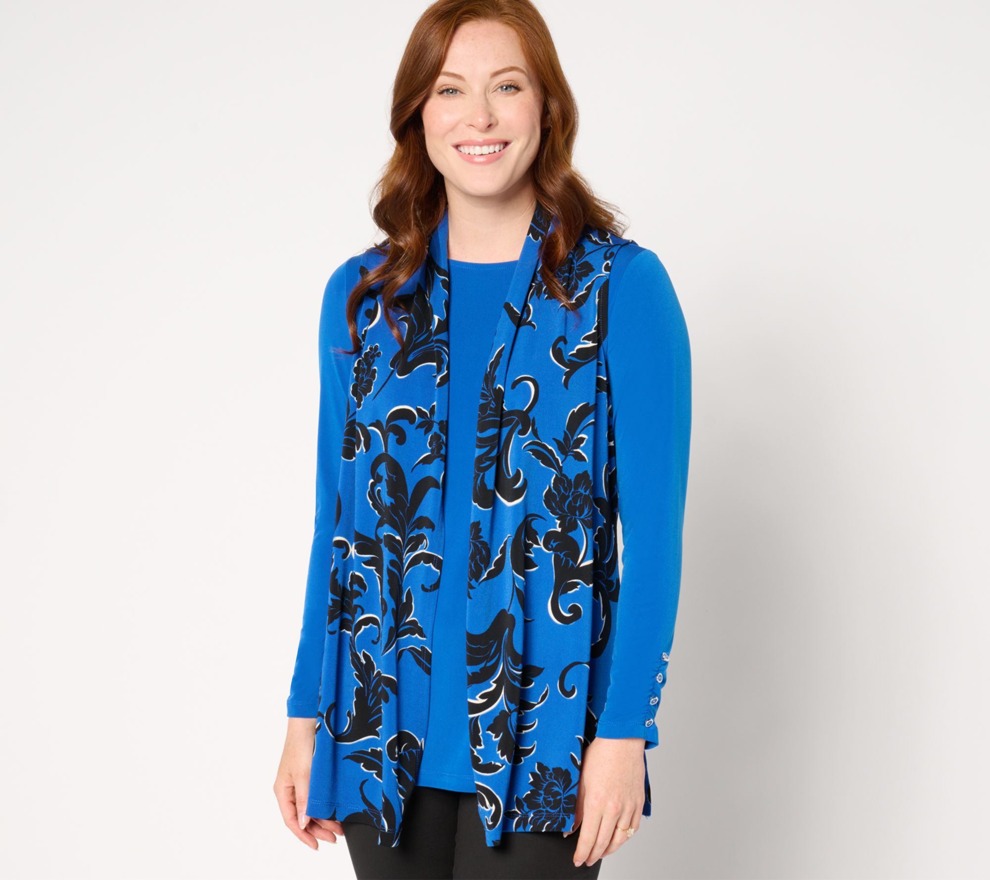 "As Is" Susan Graver Petite Printed Texture Liquid Knit Vest w/ Top