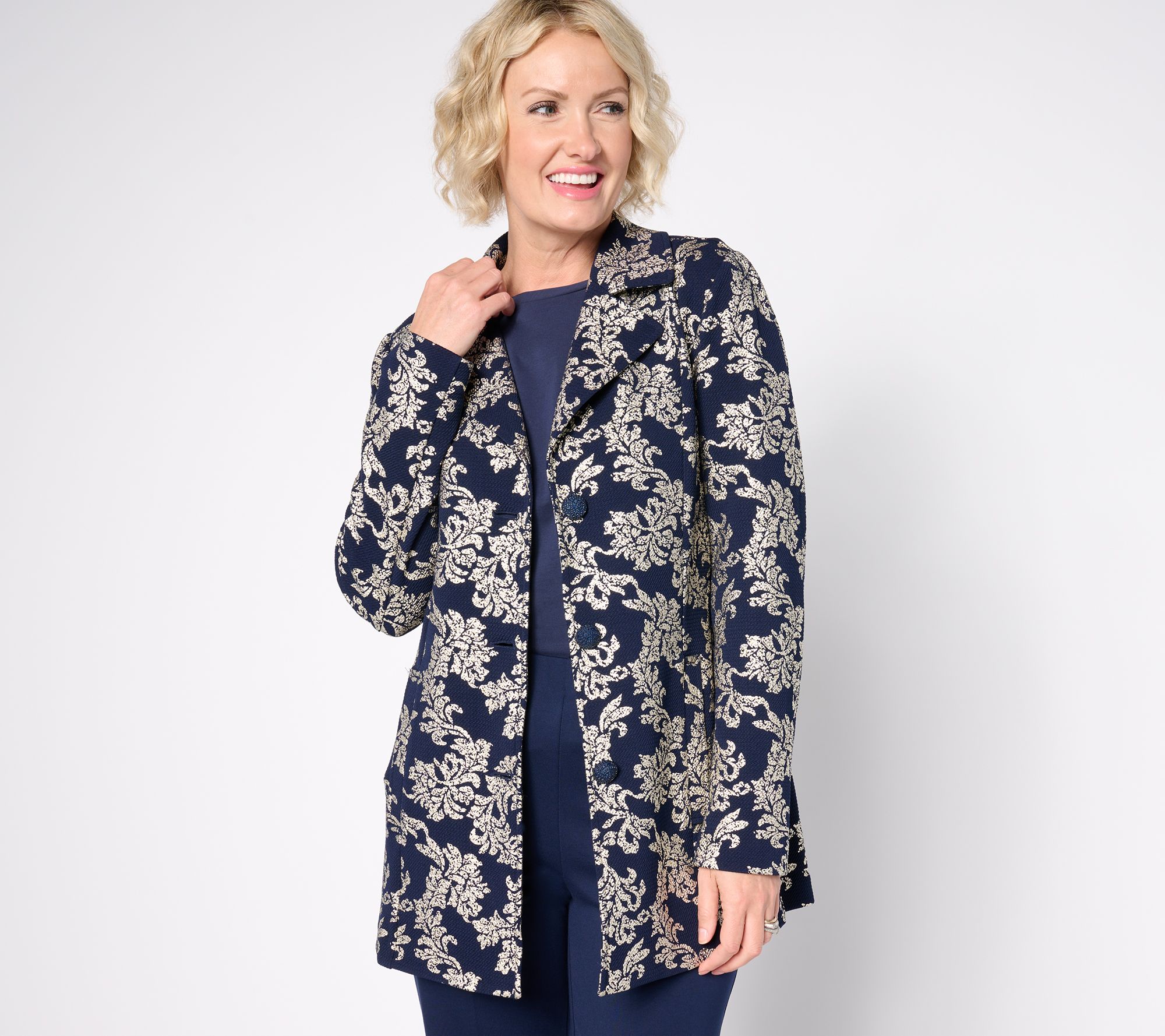 "As Is" GRAVER Susan Graver Reg Metallic Print Knit Topper