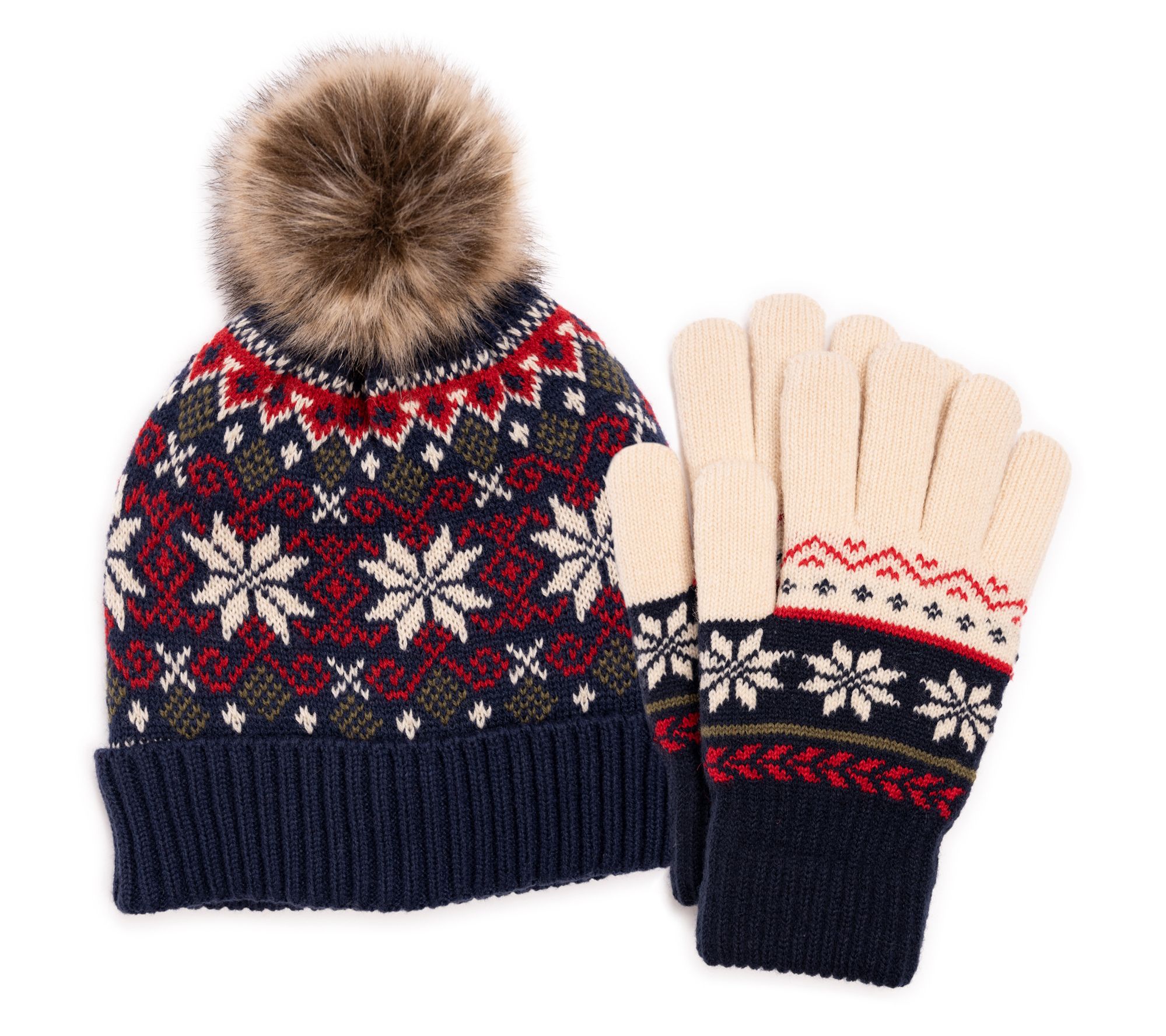  MUK LUKS Cabin Cutie Wool Blend Pom Hat & GloveSet