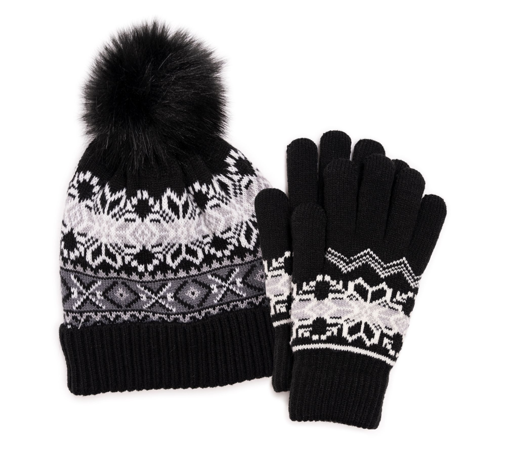 MUK LUKS Cabin Cutie Wool Blend Pom Hat & GloveSet