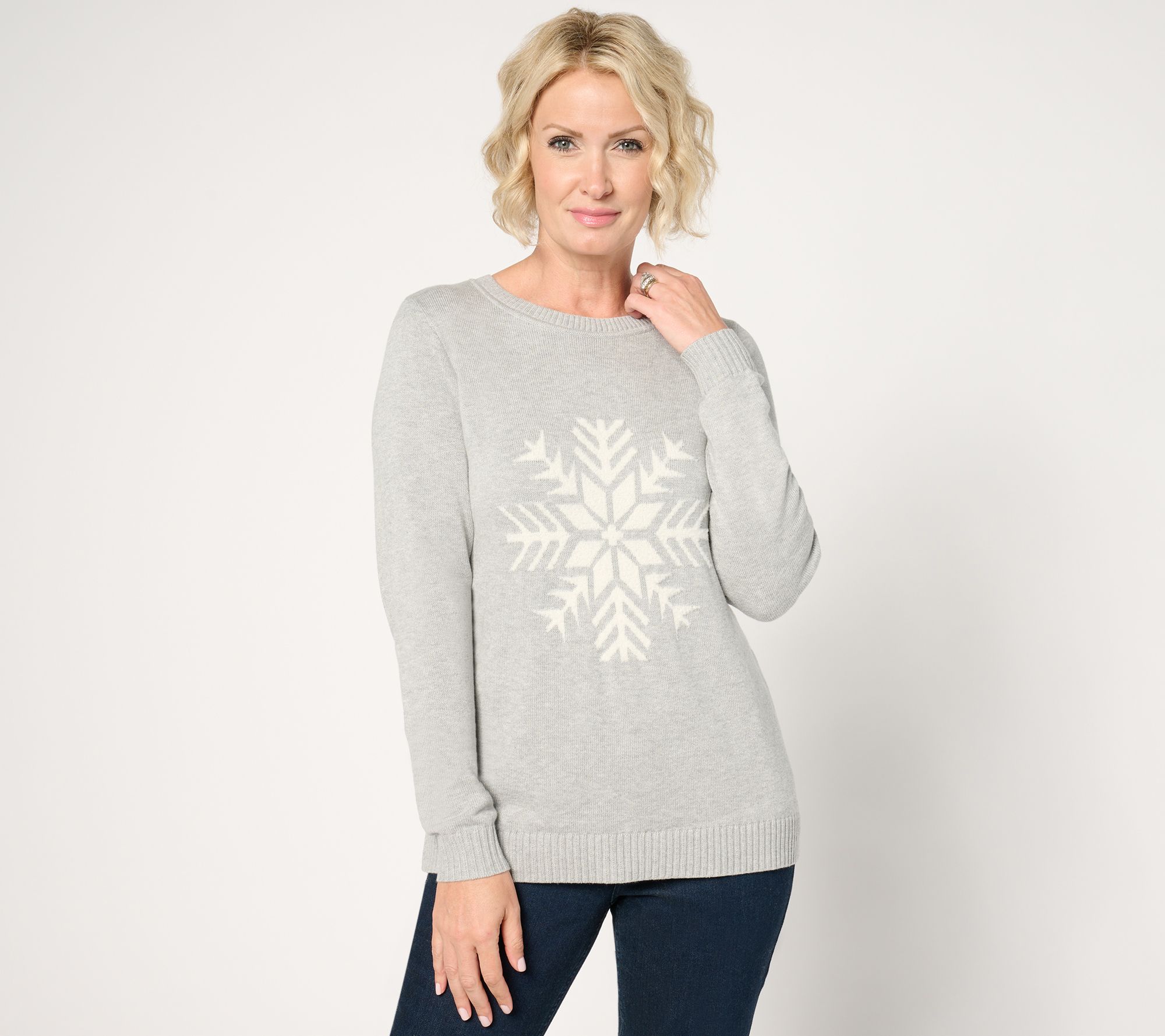 "As Is" Joan Rivers Snowflake Intarsia Crew Sweater