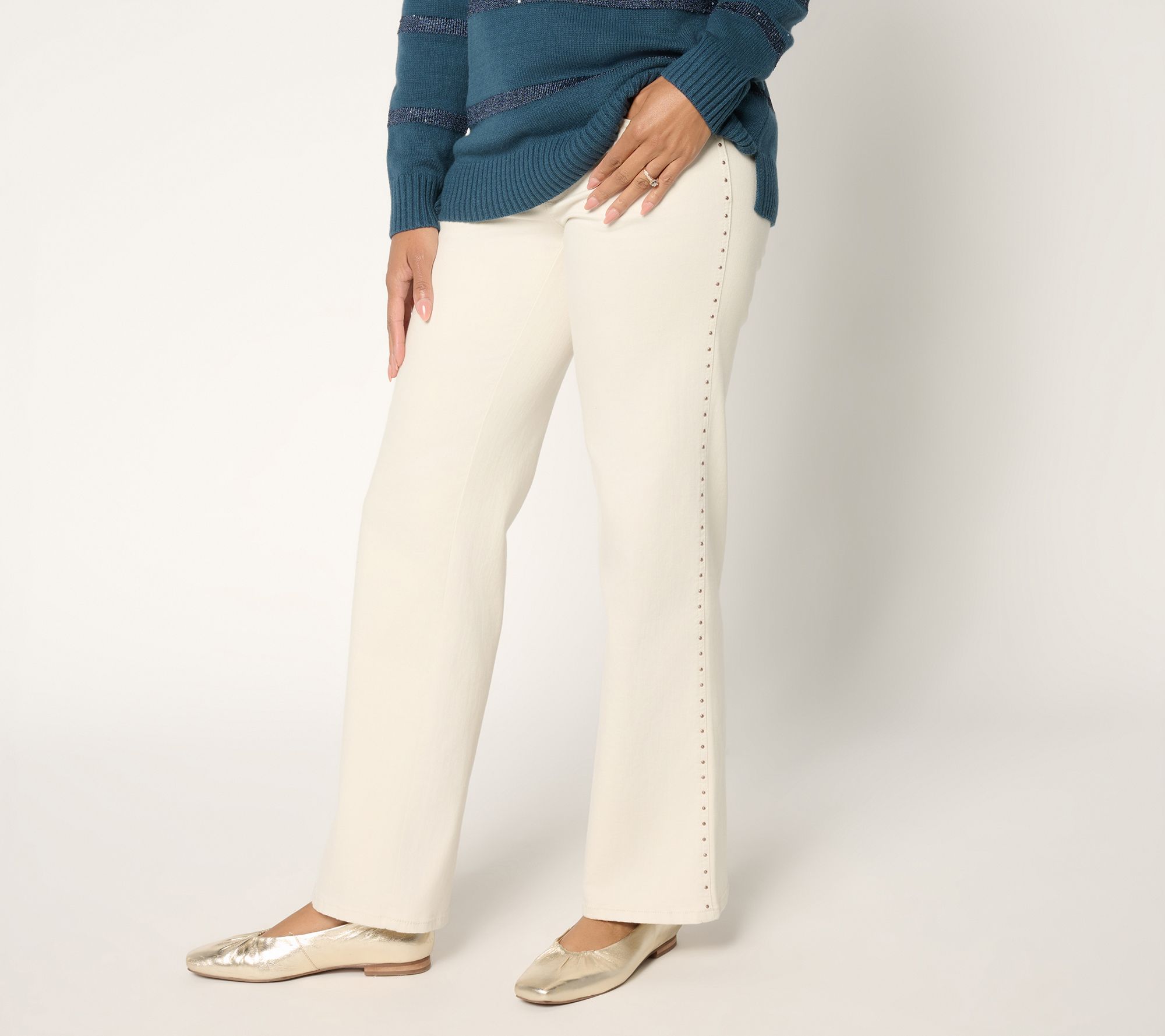 Belle by Kim Gravel Regular Primabelle Twill Studded Wide Leg Jean