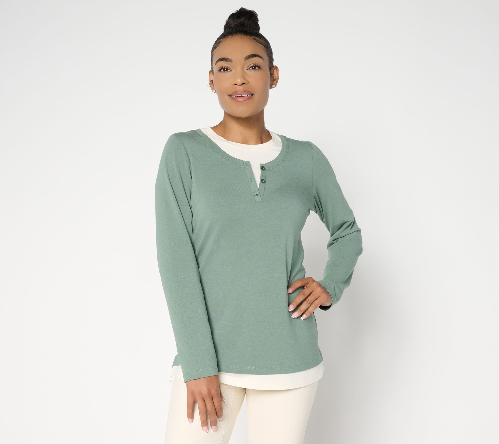 Denim & Co. Essentials So Soft Jersey Henley 2fer Top - QVC.com