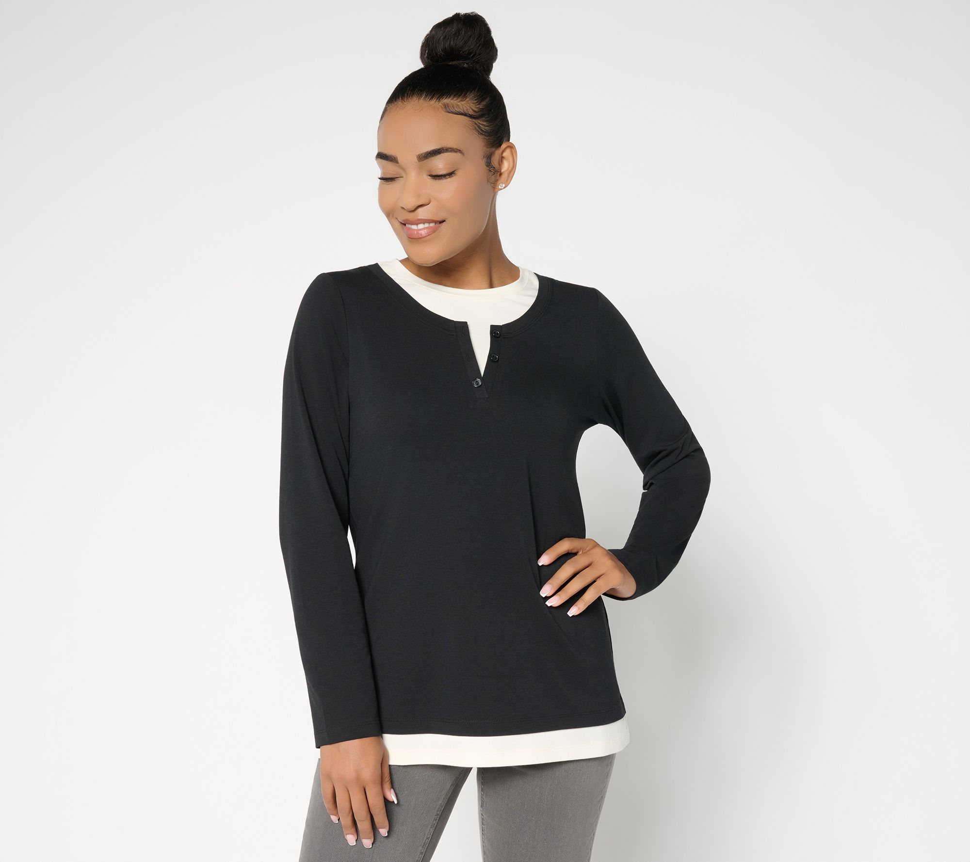 Denim & Co. Essentials So Soft Jersey Henley 2fer Top