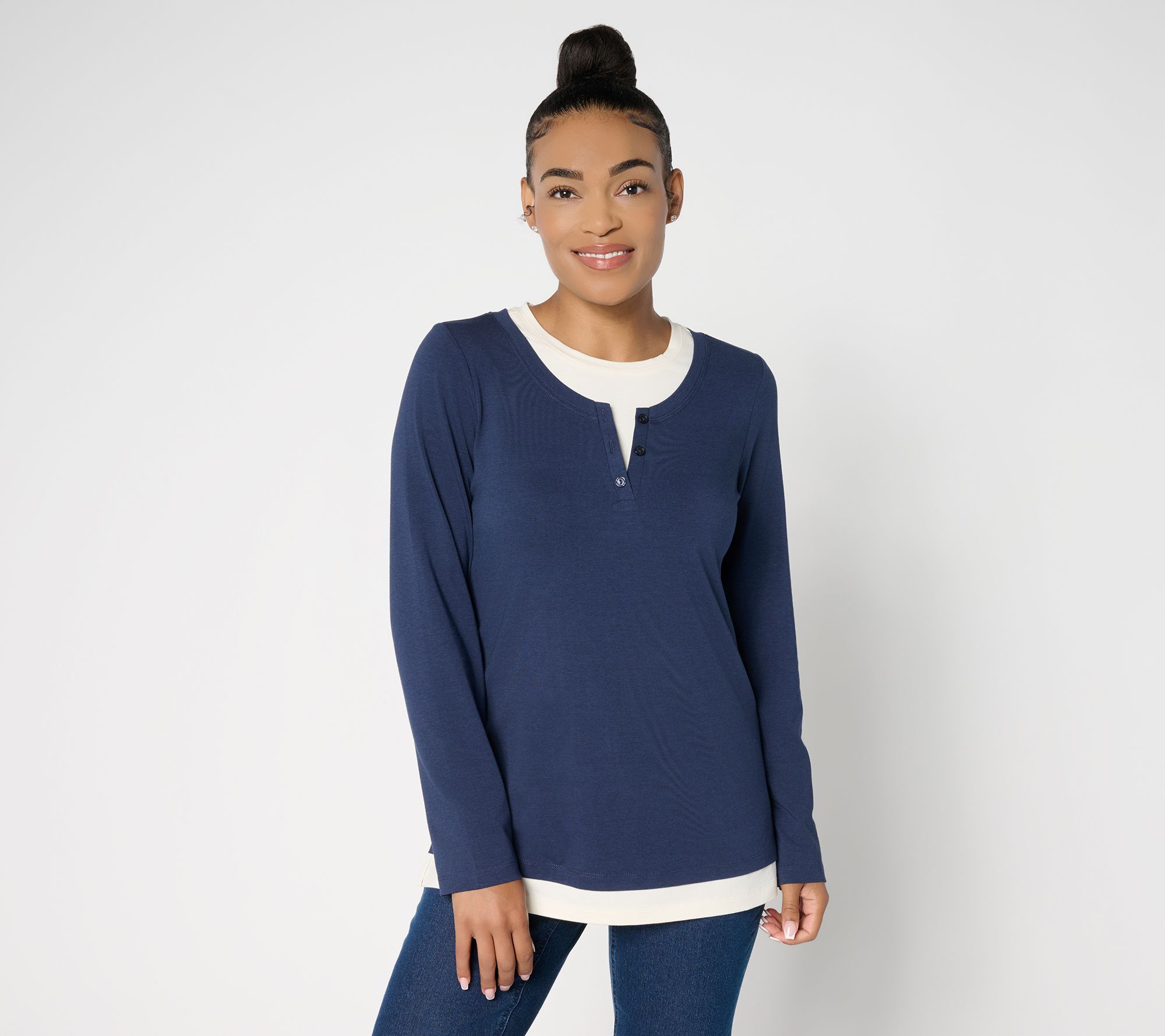 Denim & Co. Essentials So Soft Jersey Henley 2fer Top