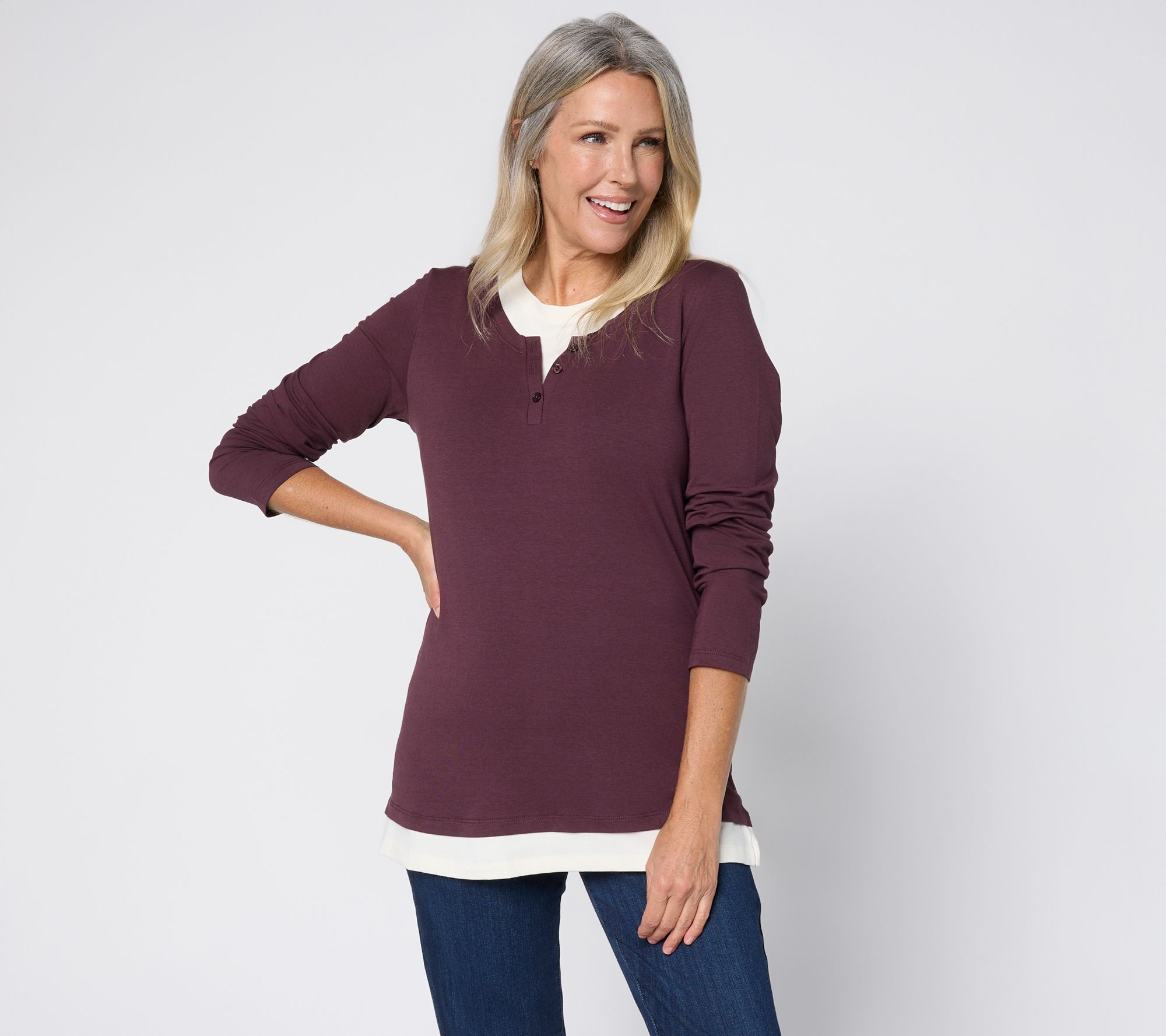 Denim & Co. Essentials So Soft Jersey Henley 2fer Top