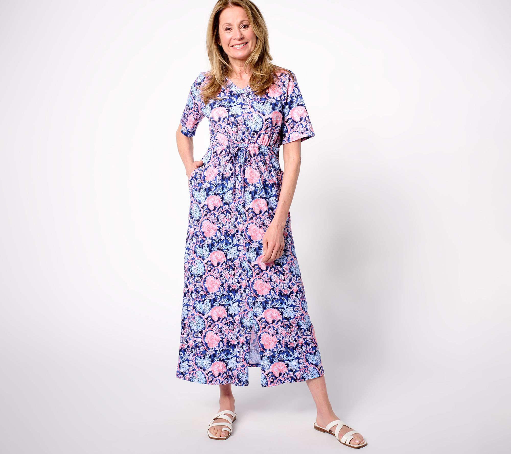 "As Is" Stan Herman Heirloom Floral Cotton Jersey Maxi Dress