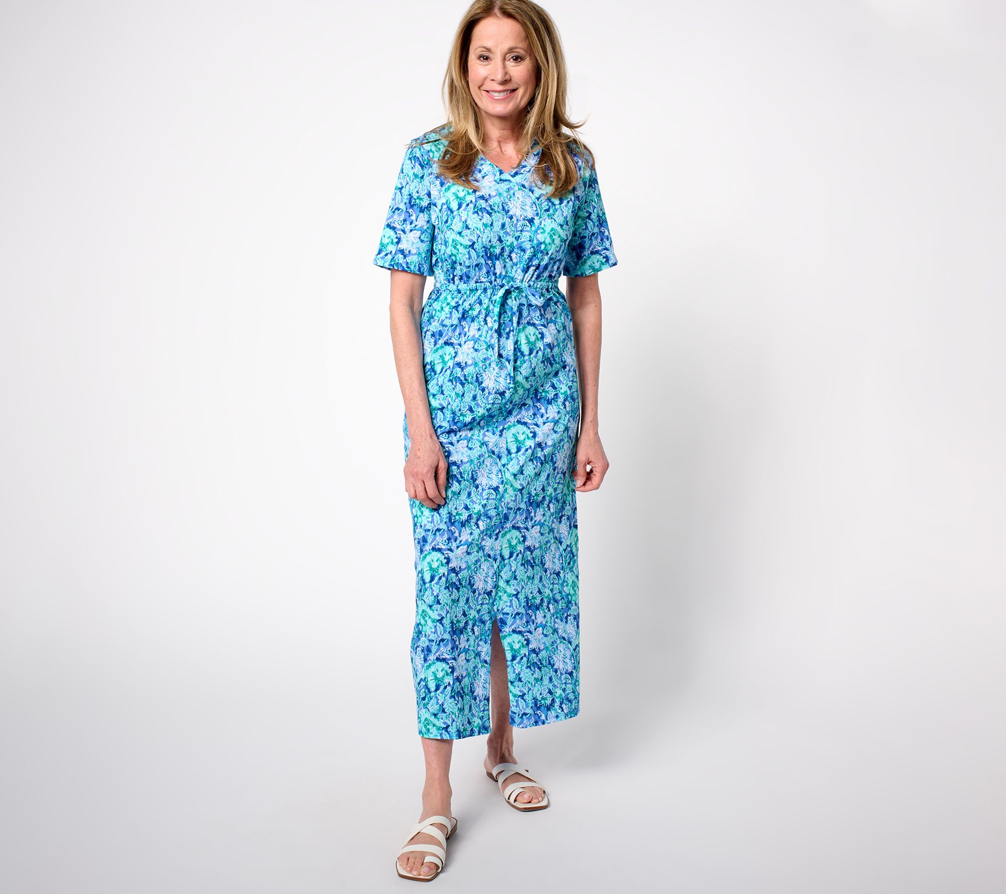 "As Is" Stan Herman Heirloom Floral Cotton Jersey Maxi Dress