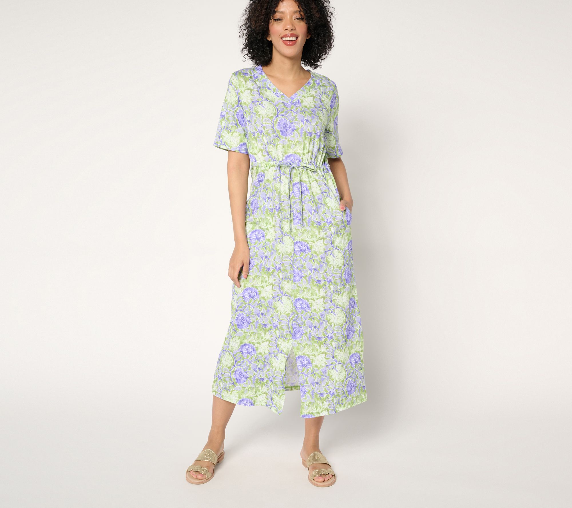 "As Is" Stan Herman Heirloom Floral Cotton Jersey Maxi Dress