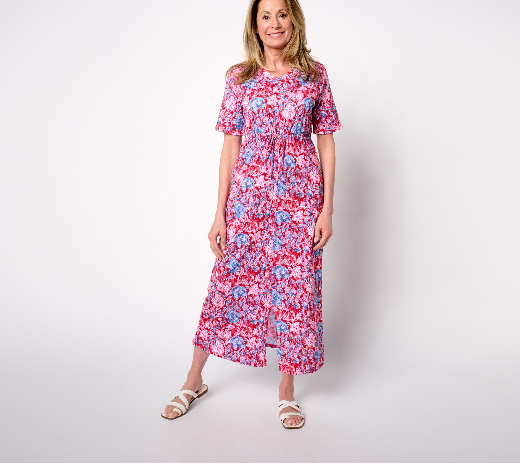 "As Is" Stan Herman Heirloom Floral Cotton Jersey Maxi Dress
