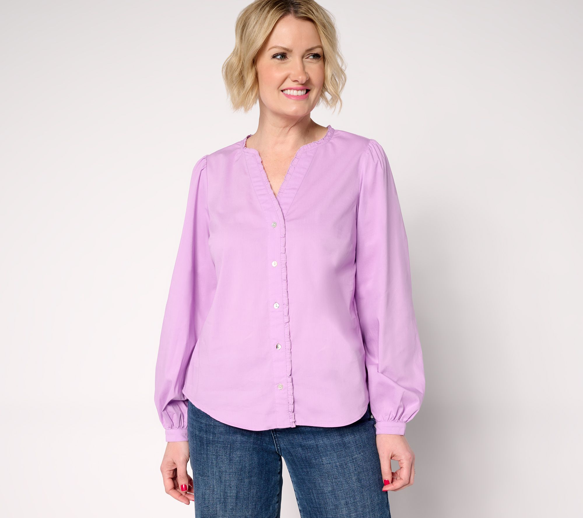 "As Is" nicole by Nicole Miller Stretch Poplin Balloon Sleeve Blouse