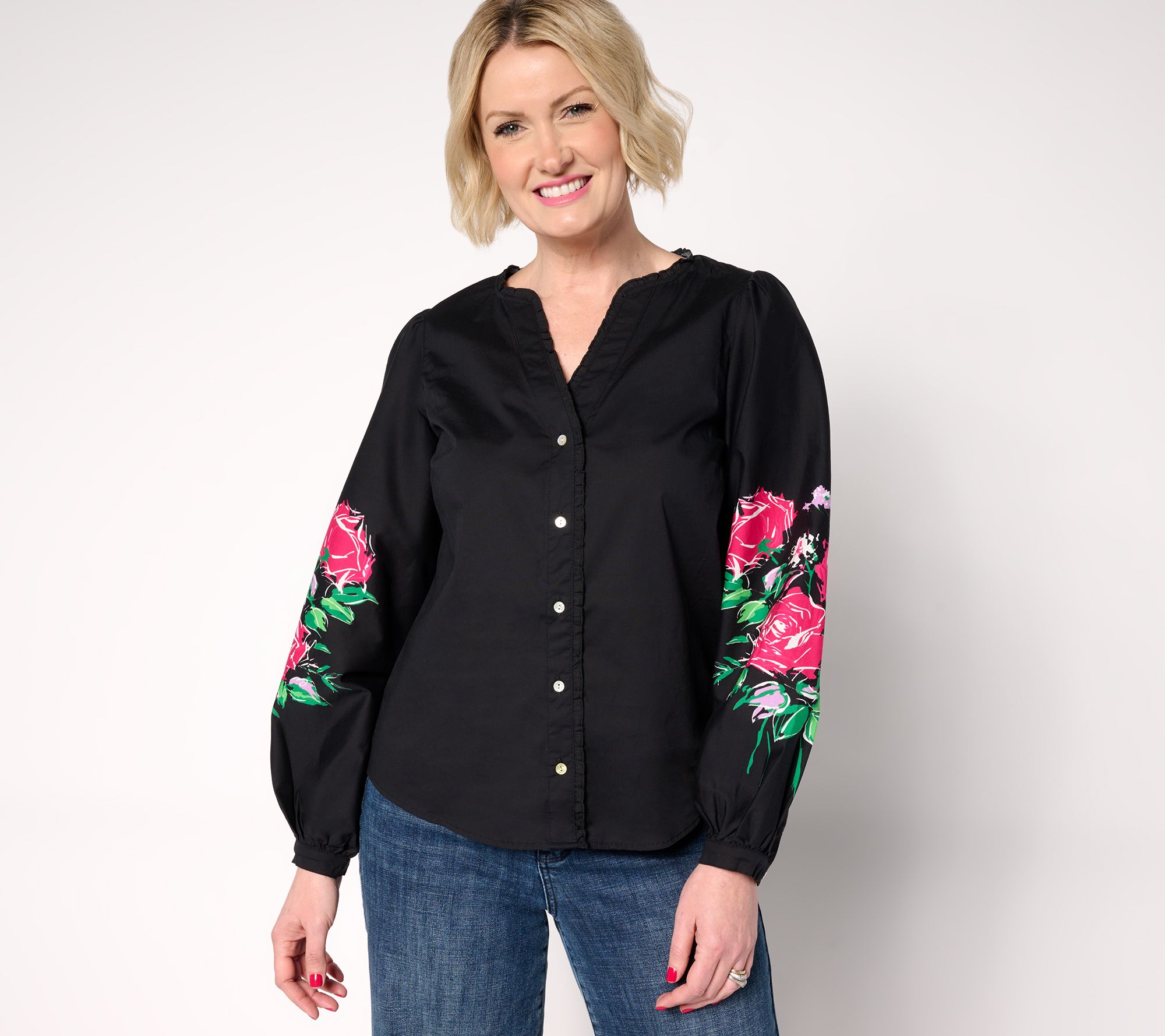 "As Is" nicole by Nicole Miller Stretch Poplin Balloon Sleeve Blouse