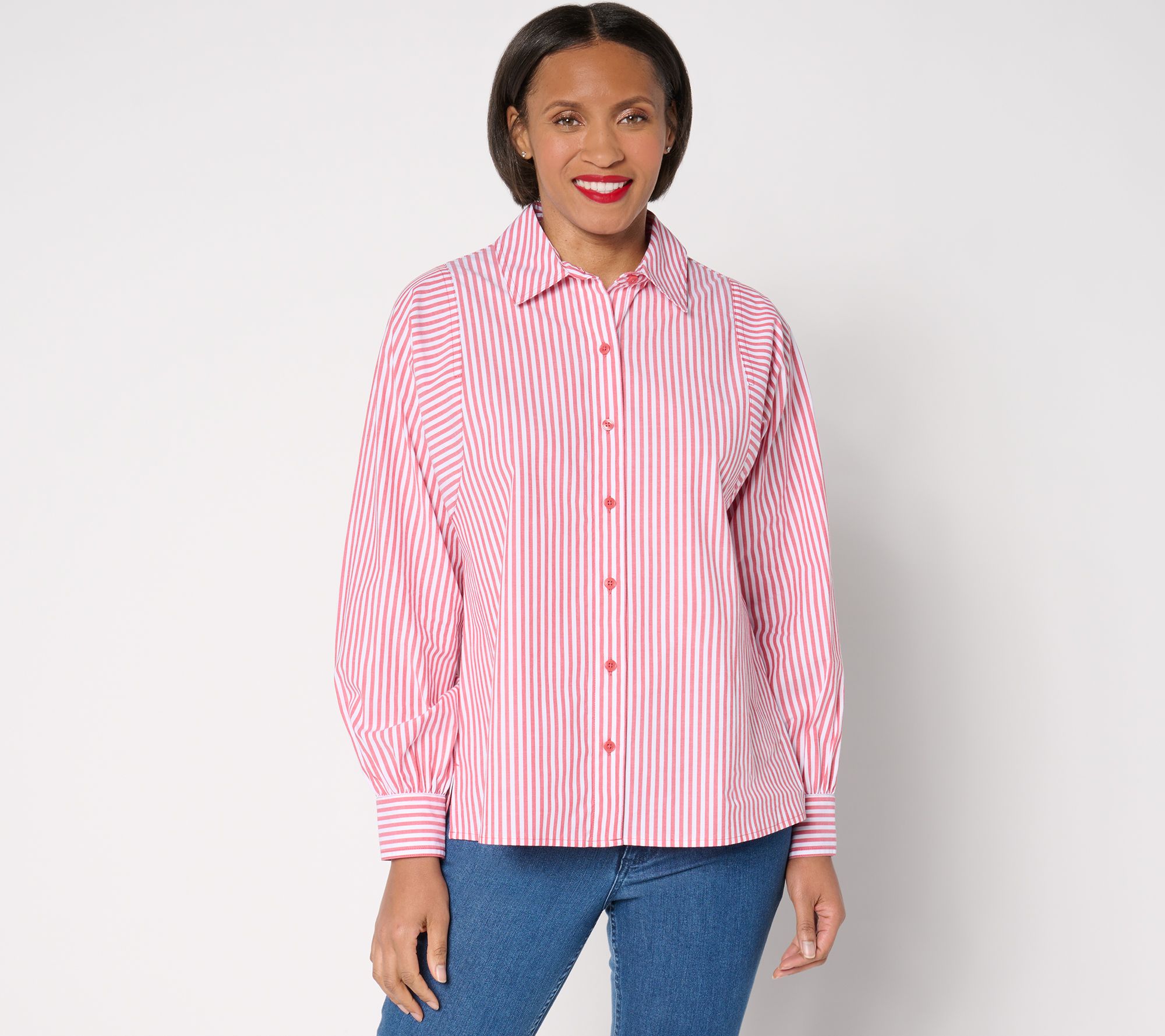 "As Is" Joan Rivers Stretch Cotton Poplin Shirt with Sleeve Detail