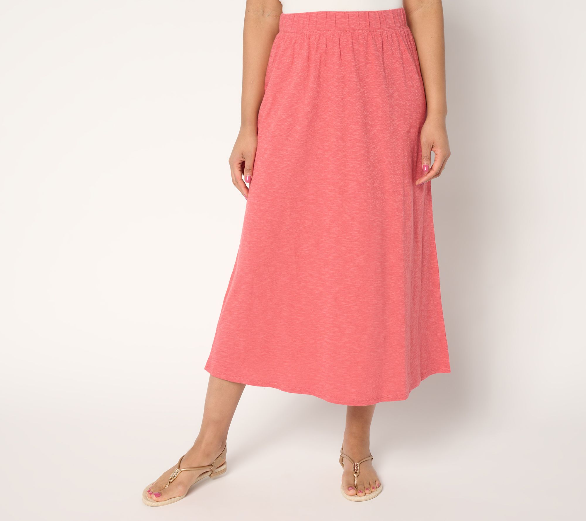 "As Is" Denim & Co. Petite Linen Blend Midi Skirt with Pockets