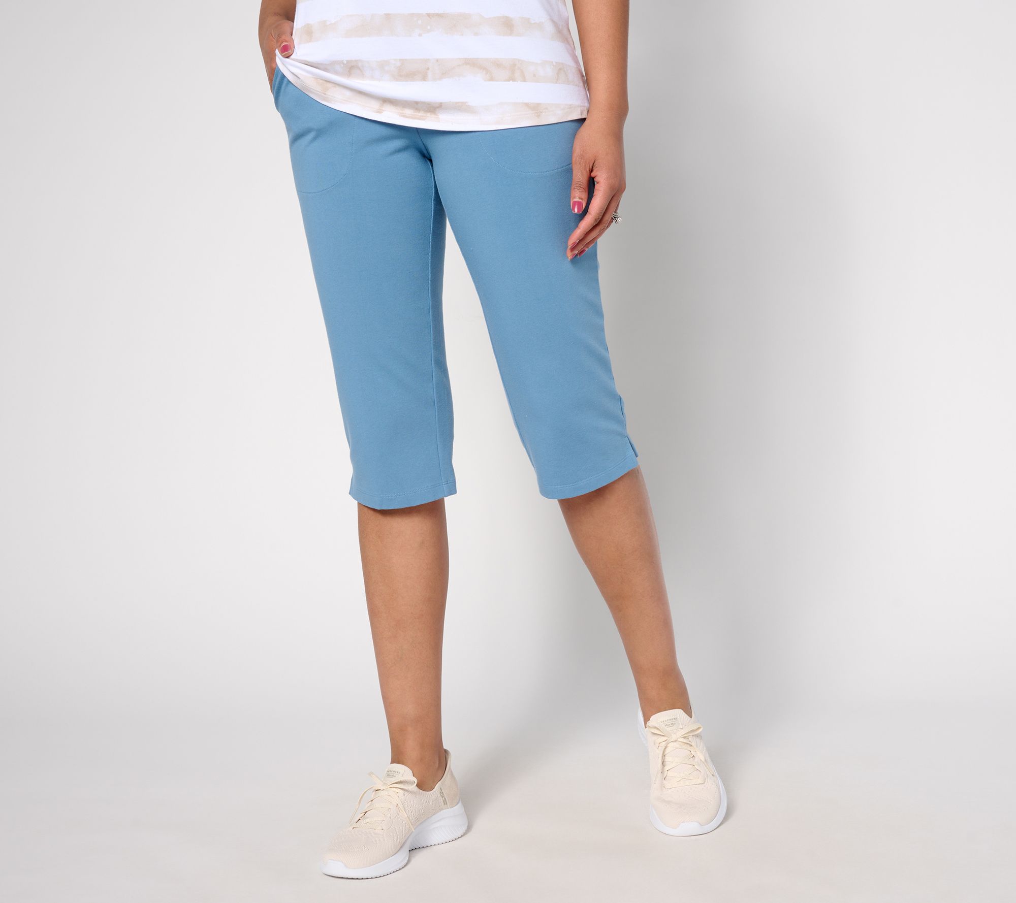 "As Is" Denim & Co. Petite Duo Stretch Skimmer with Pockets