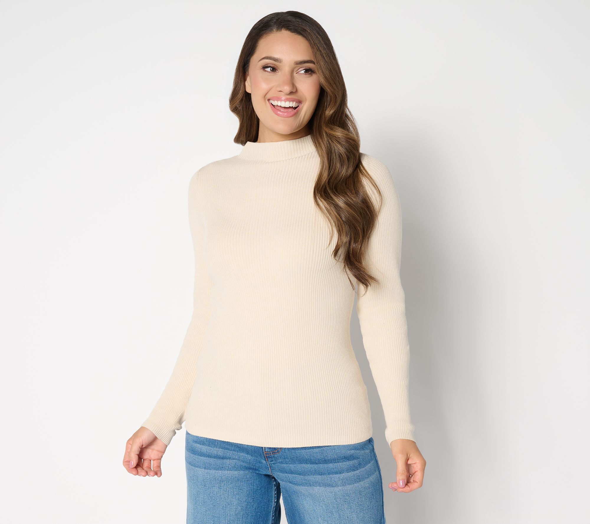 Studio Park x Sandra Bennett Mock Neck Sweater with Covered Buttons